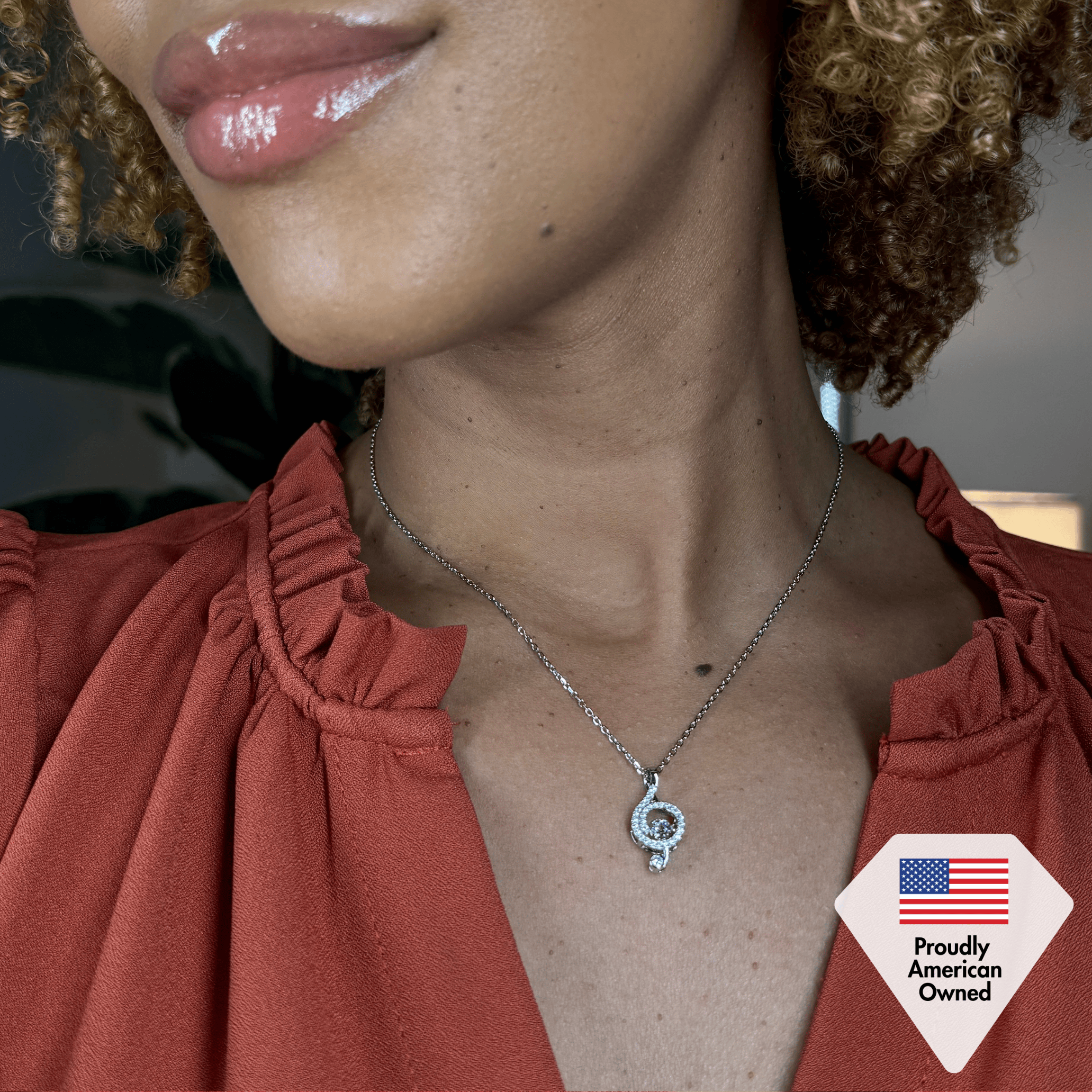 Jolene 18k White Gold Plated G-Clef Dancing Pendant Necklace with Swarovski Crystals