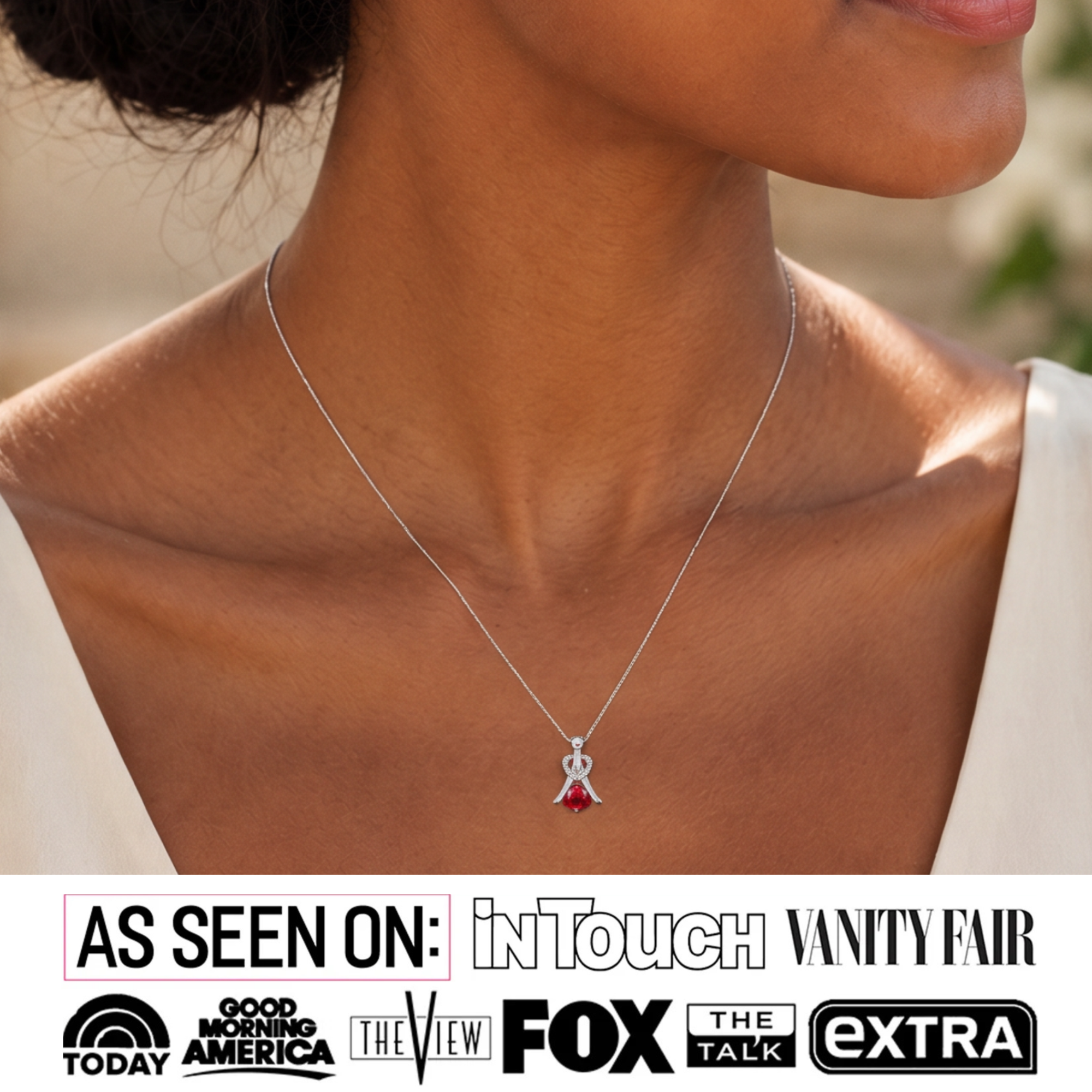 Collar con piedra natal Serenity chapado en oro blanco de 18 k con cristales de talla redonda