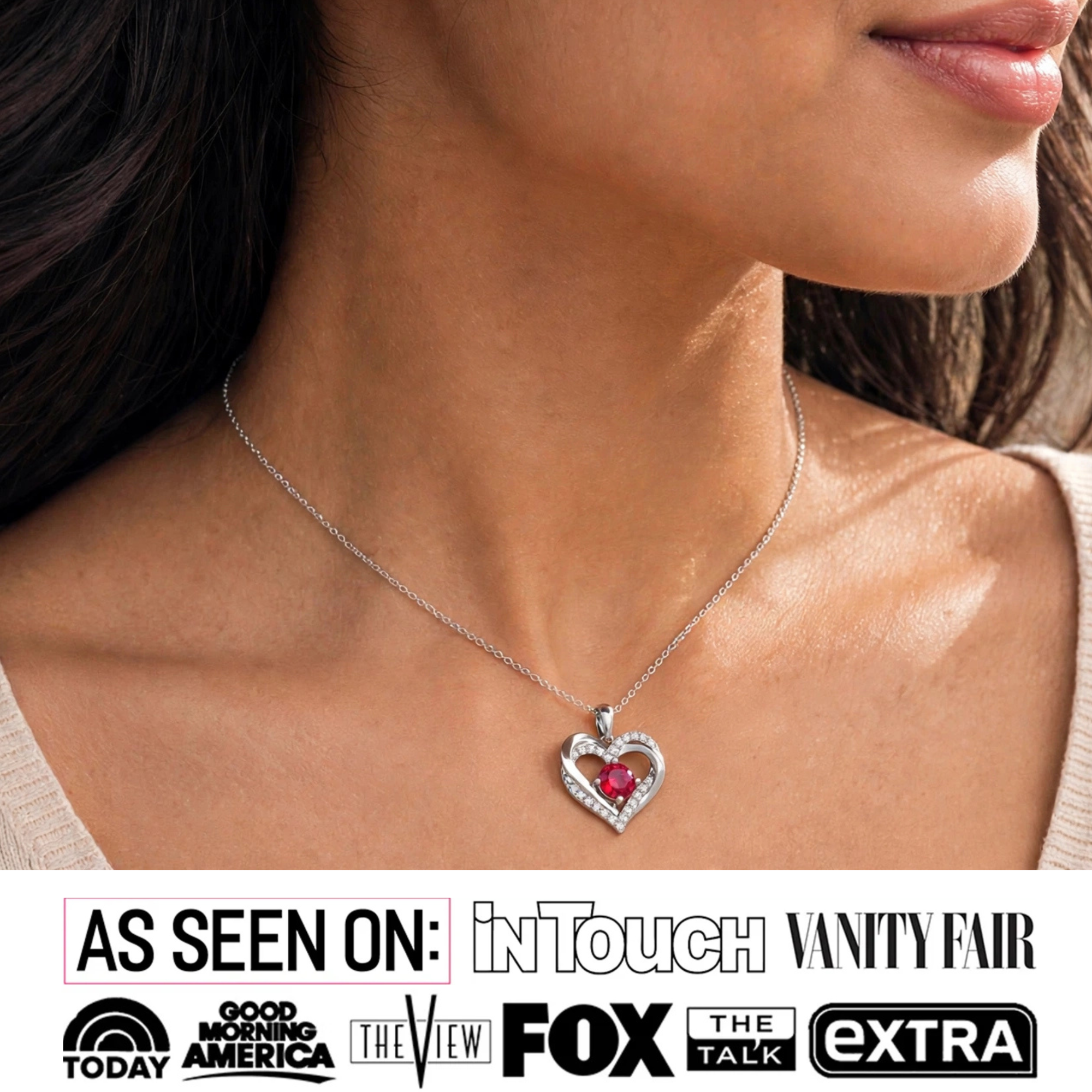 Forever Collar de doble corazón con piedra natal chapado en oro blanco de 18 k y cristales