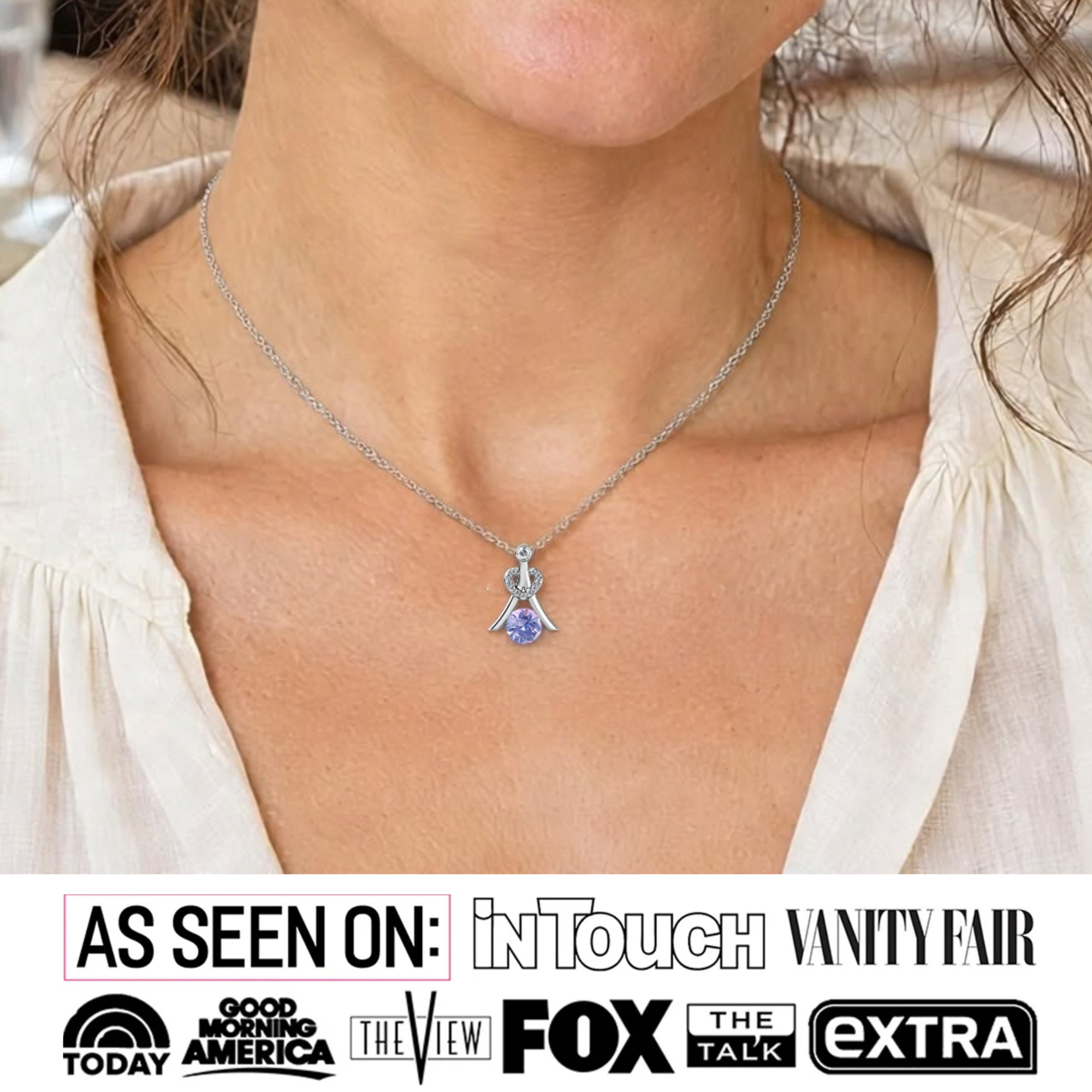 Collar con piedra natal Serenity chapado en oro blanco de 18 k con cristales de talla redonda