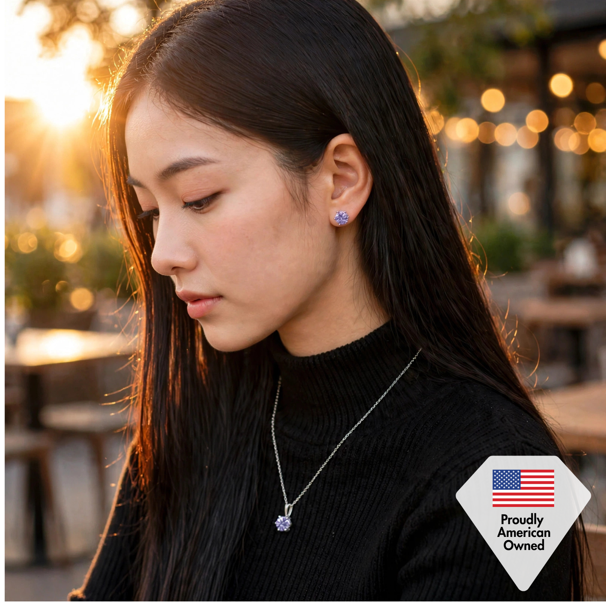 Birthstone 18k White Gold Plated Stud Earrings and Necklace Set with 1ct Swarovski Crystals