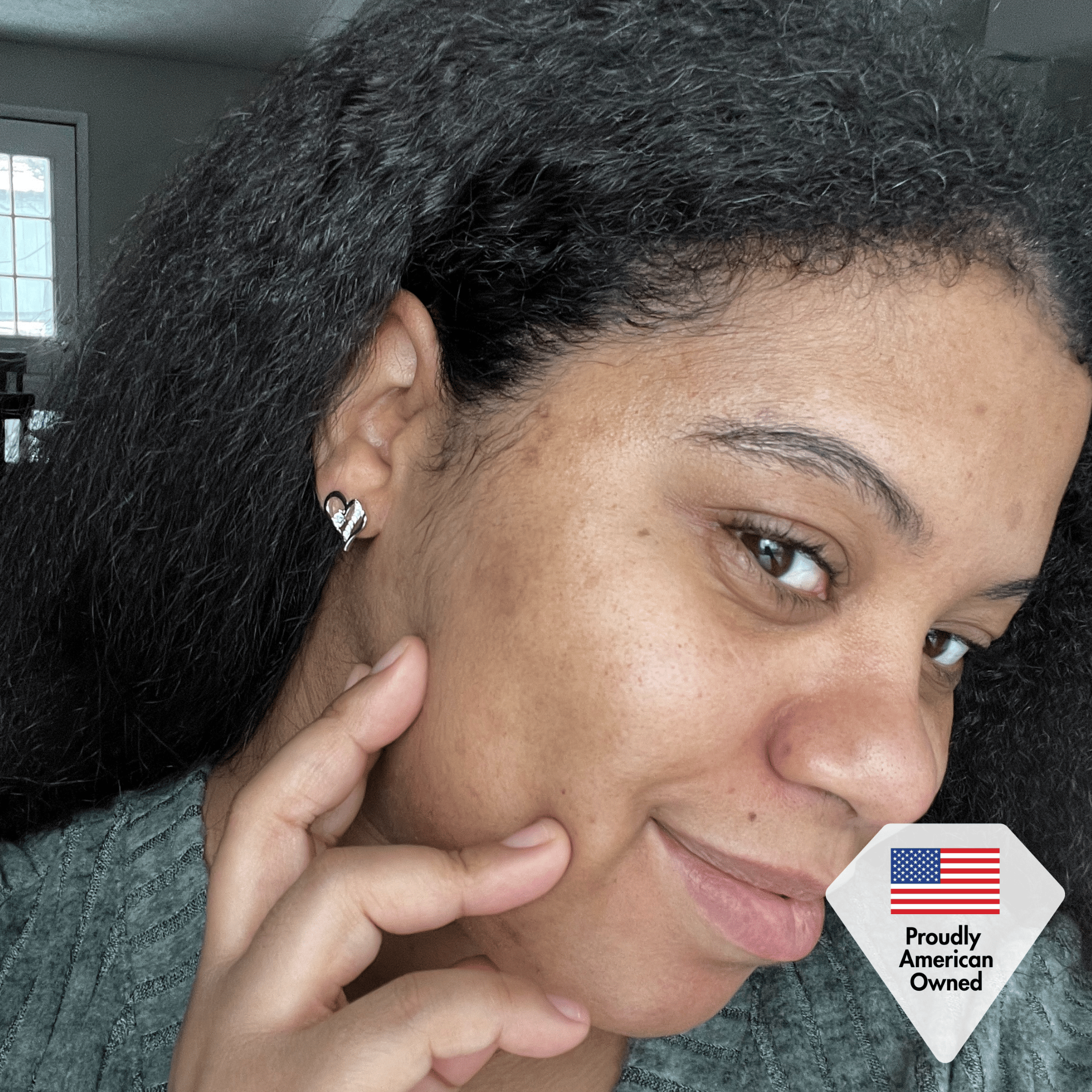 Kara 18k White Gold Plated Silver Heart Stud Earrings with Swarovski Crystals