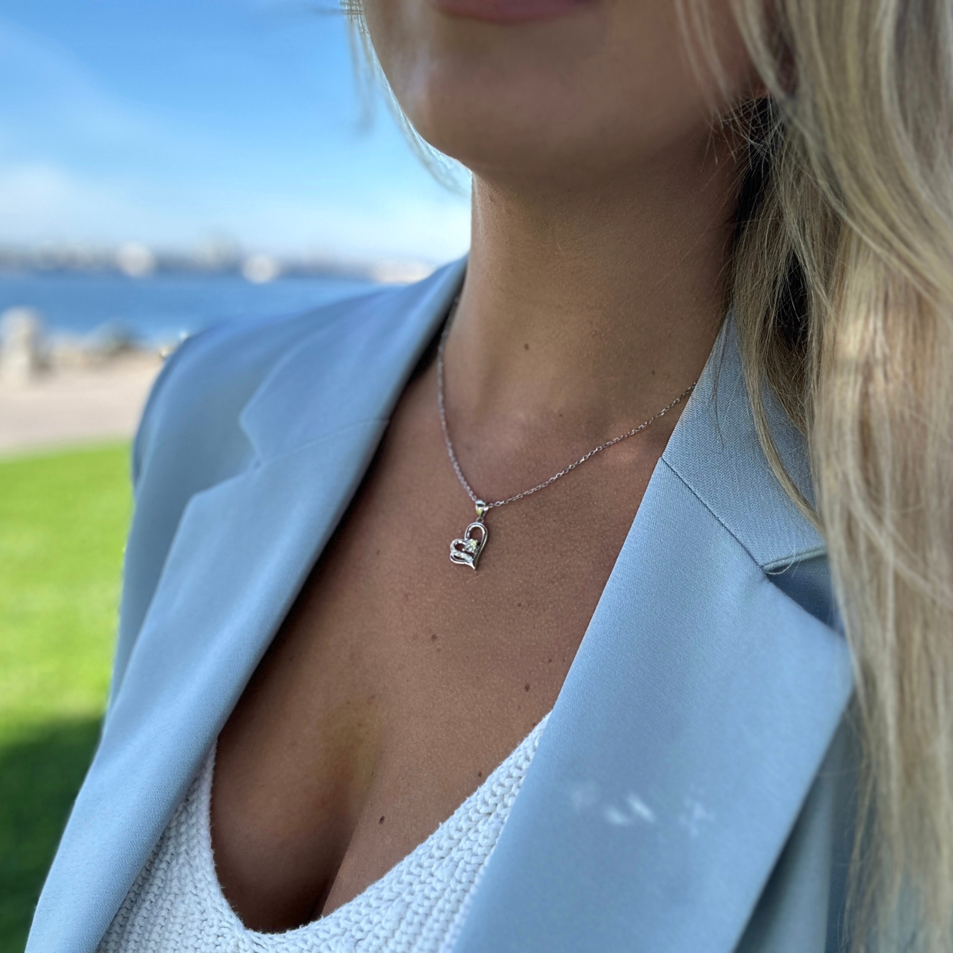 Kara 18k White Gold Plated Silver Heart Necklace with Swarovski Crystals - FAB FAV