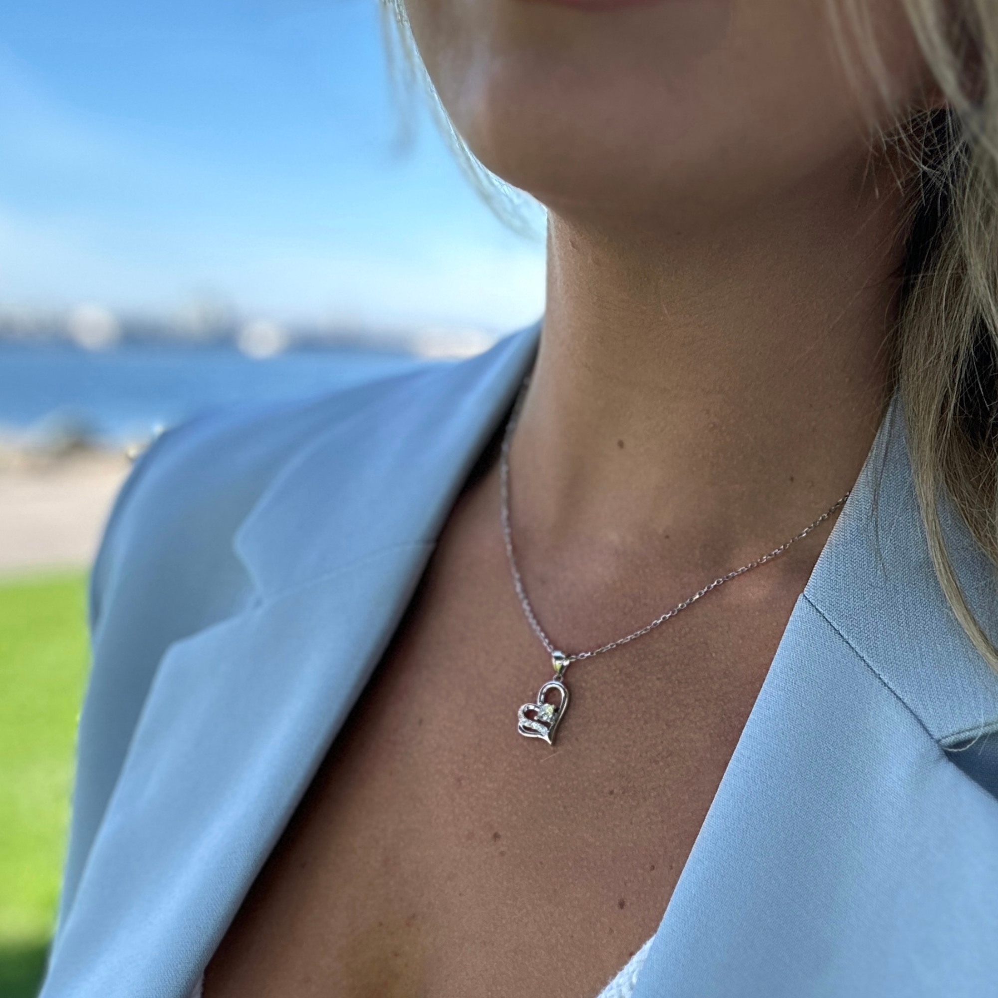 Kara 18k White Gold Plated Silver Heart Necklace with Swarovski Crystals - FAB FAV