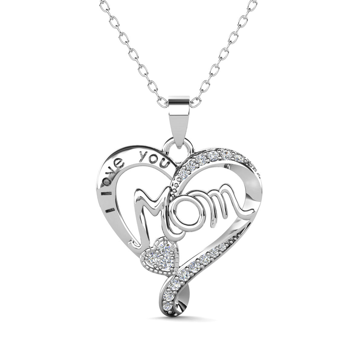 Mom 18k White Gold Plated Necklaces with Swarovski Crystals and Message Card