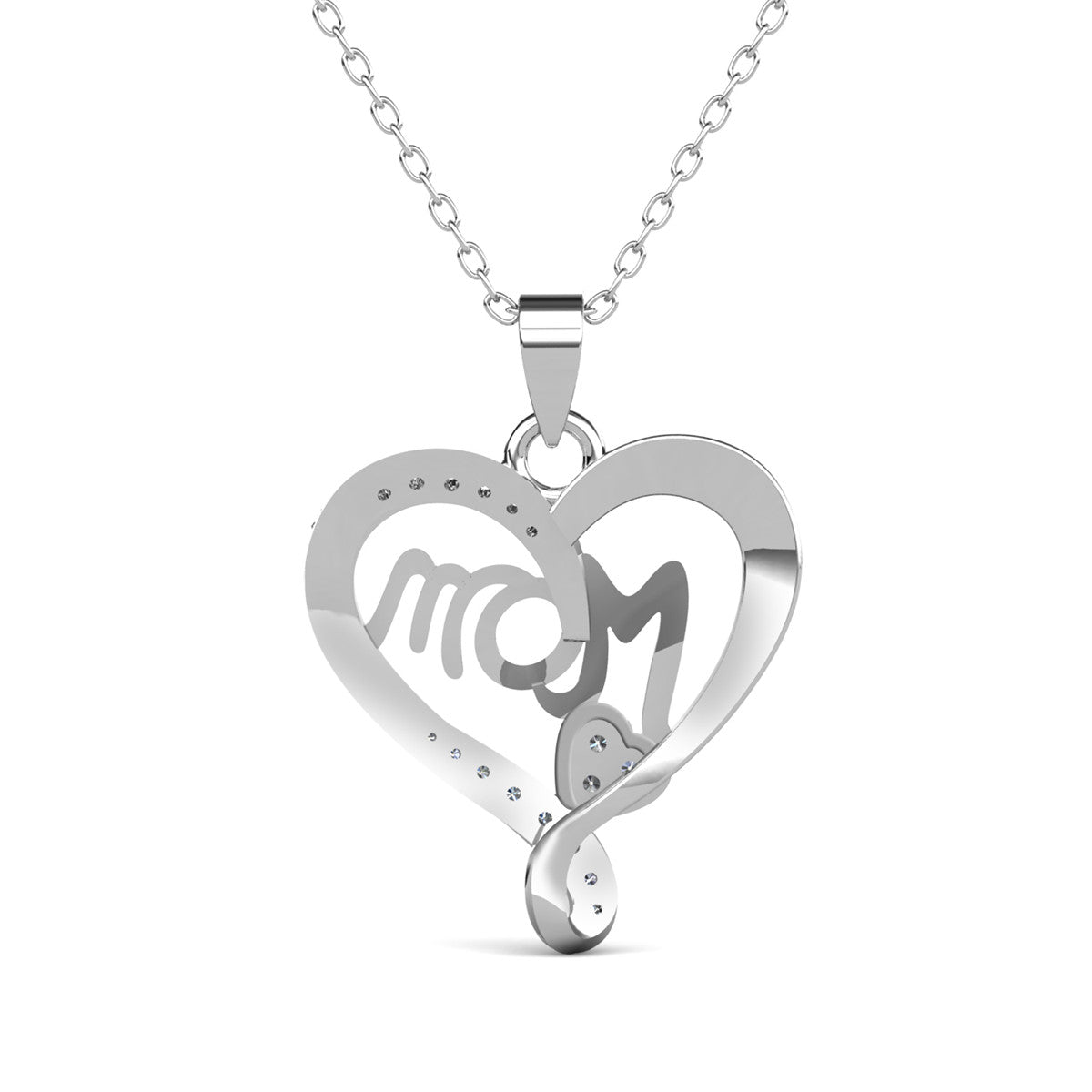 Karina 18k White Gold Plated Mom Heart Pendant Necklace with Simulated Diamond Crystals