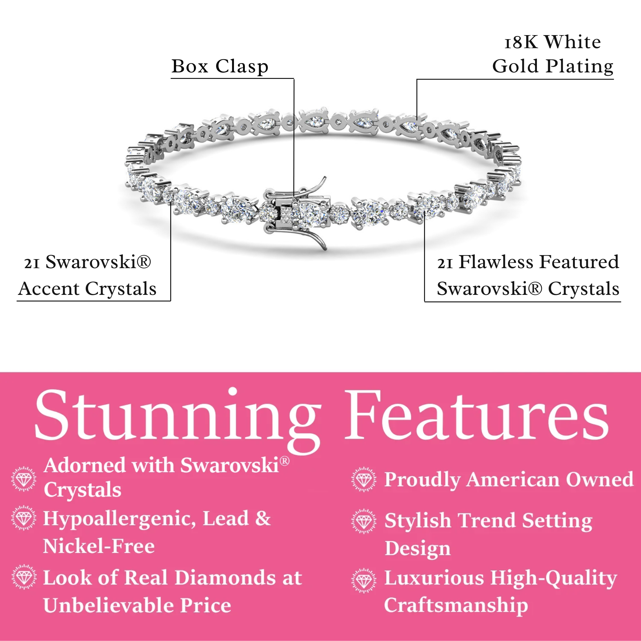 Katelynn 18k White Gold Plated Tennis Bracelet with Simulated Diamond Crystals