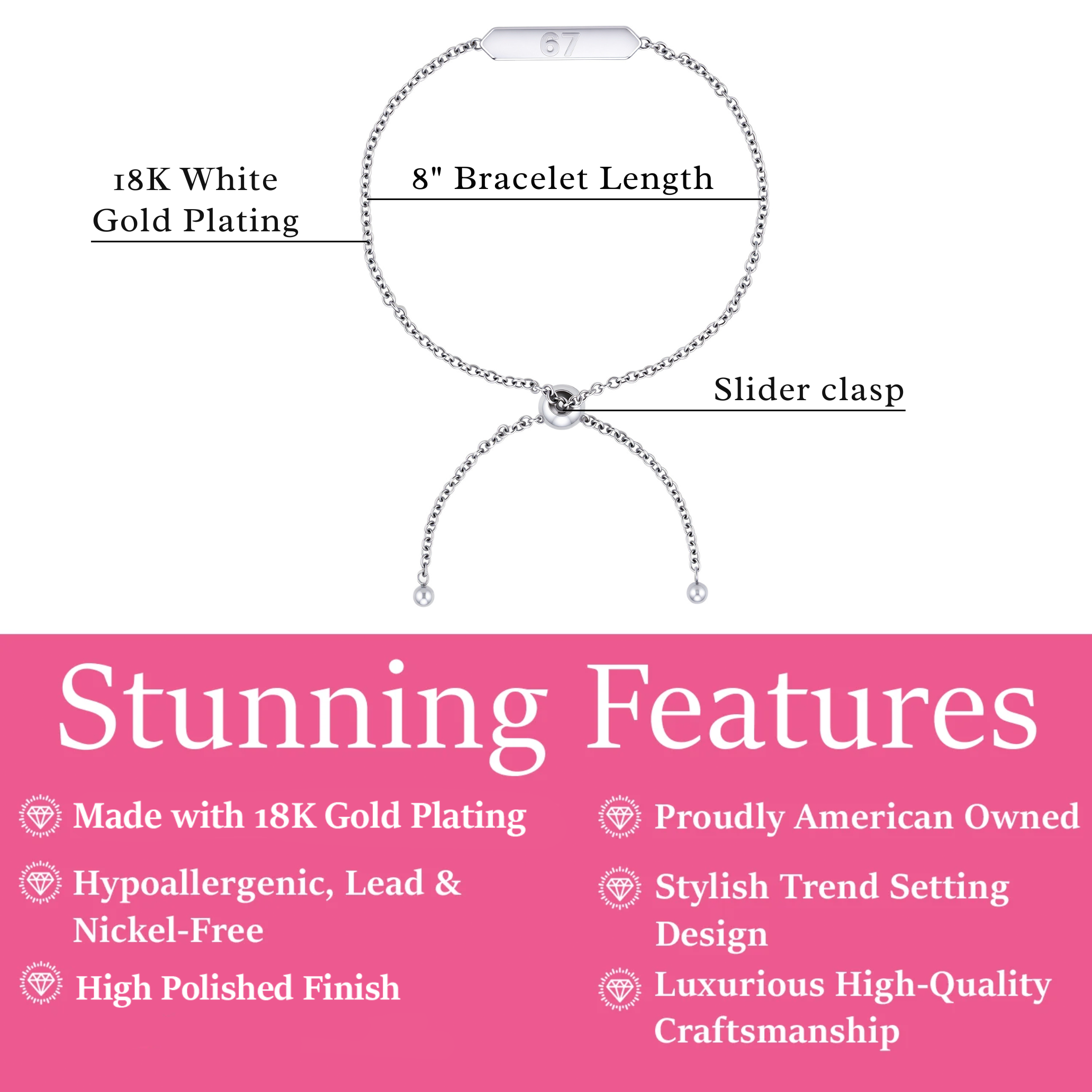 Kathryn 18k White Gold Plated 67 Bracelet for Women