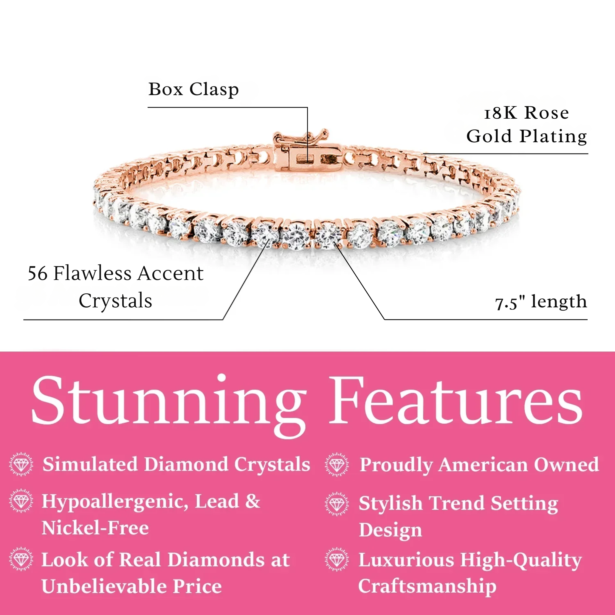 Kaylee 18k White Gold Plated Tennis Bracelet with Simulated Diamond Crystals