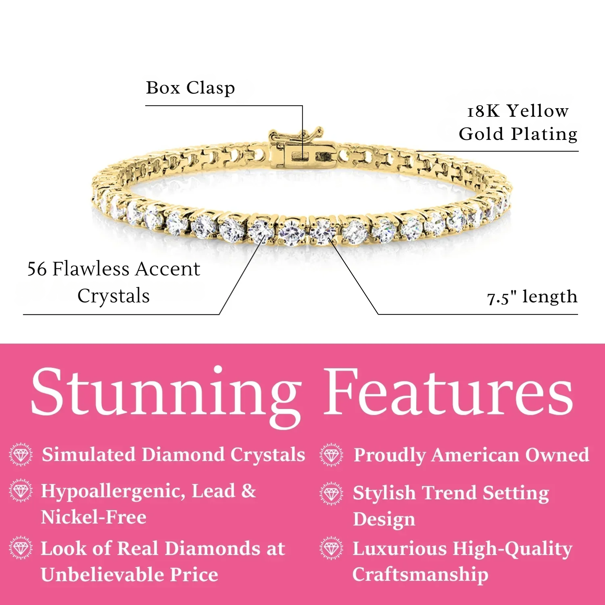 Kaylee 18k White Gold Plated Tennis Bracelet with Simulated Diamond Crystals