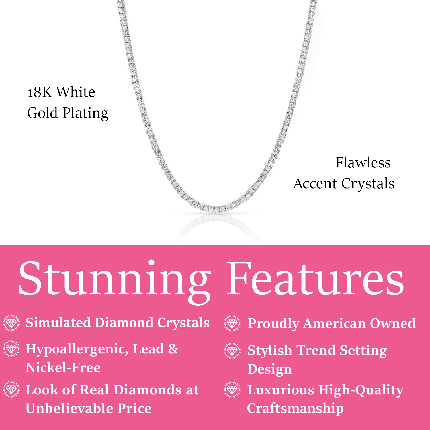 Kaylee 18k White Gold Plated Necklace with Simulated Diamond Crystal