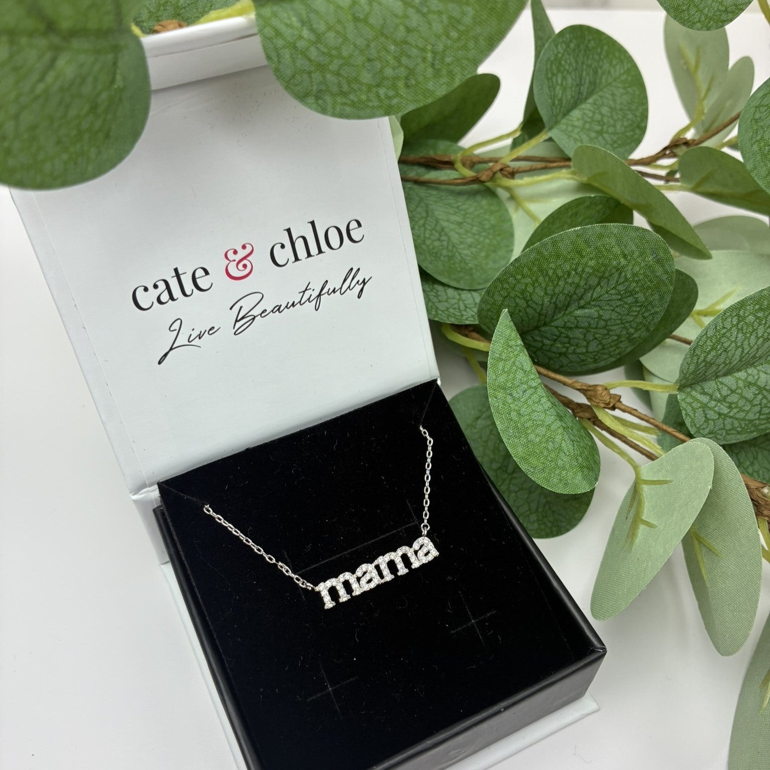 Kelly 18k White Gold Plated Mama Necklace with Swarovski Crystals
