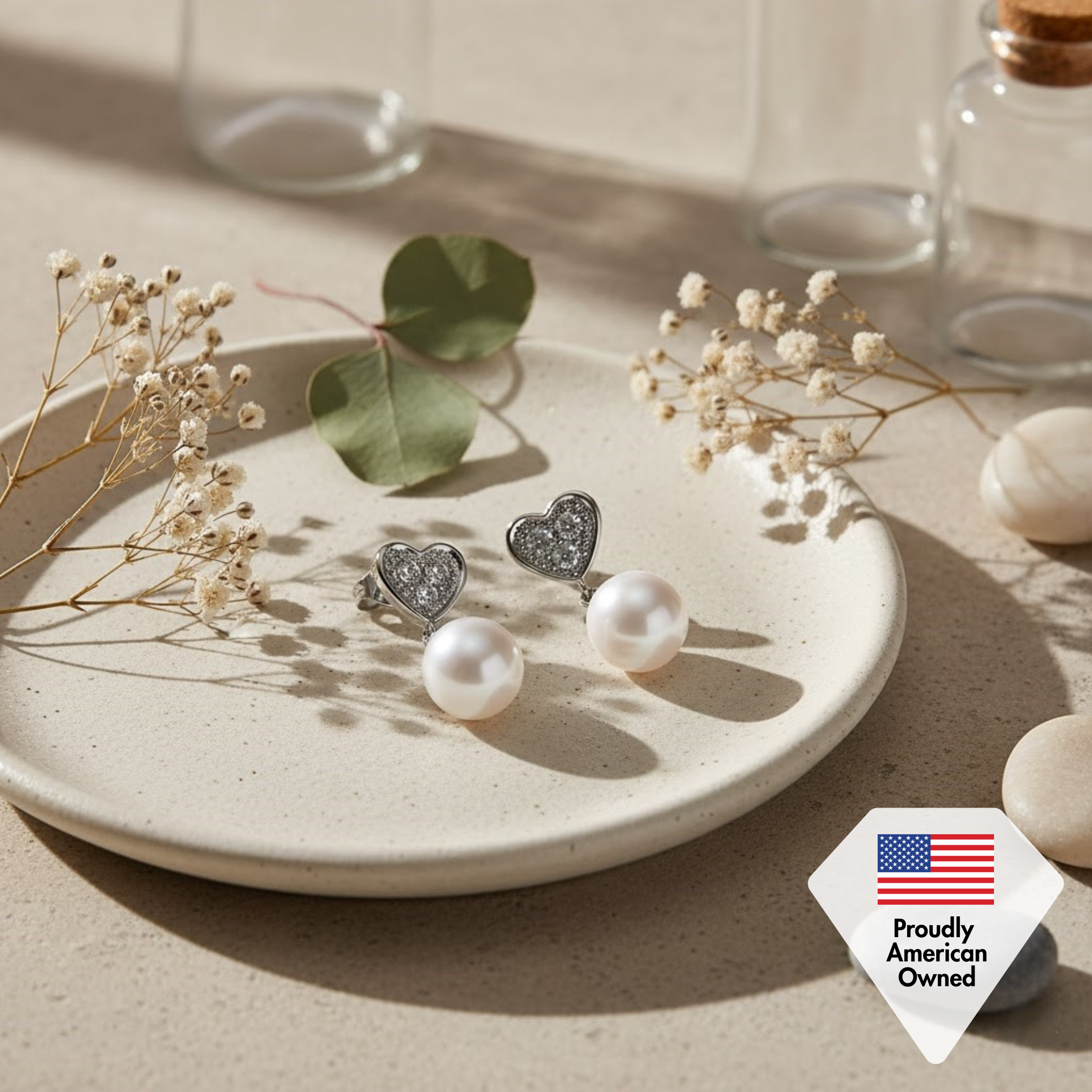 Kenley 18k White Gold Plated Heart Dangle Earrings with Pearls and Swarovski Crystals- Fab Fav Deal