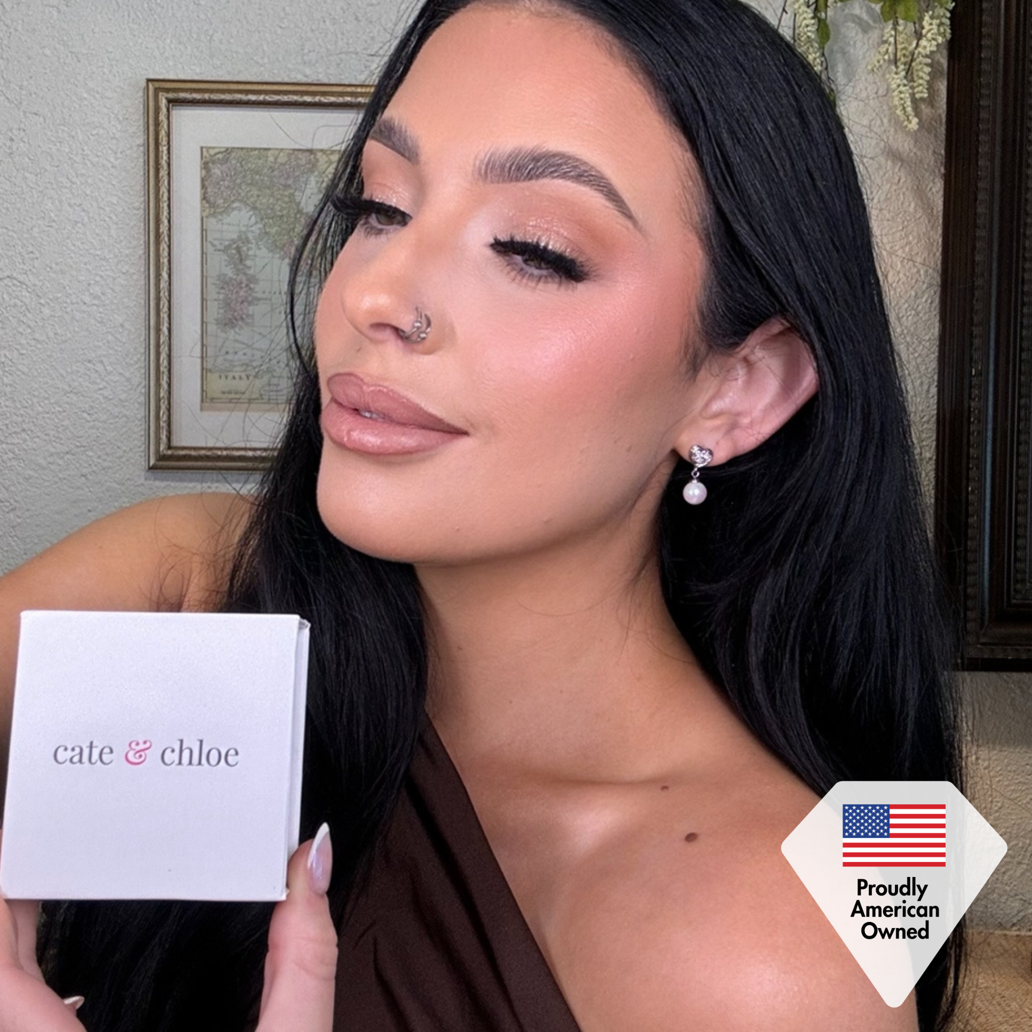 Kenley 18k White Gold Plated Heart Drop Earrings with Pearls and Swarovski Crystals