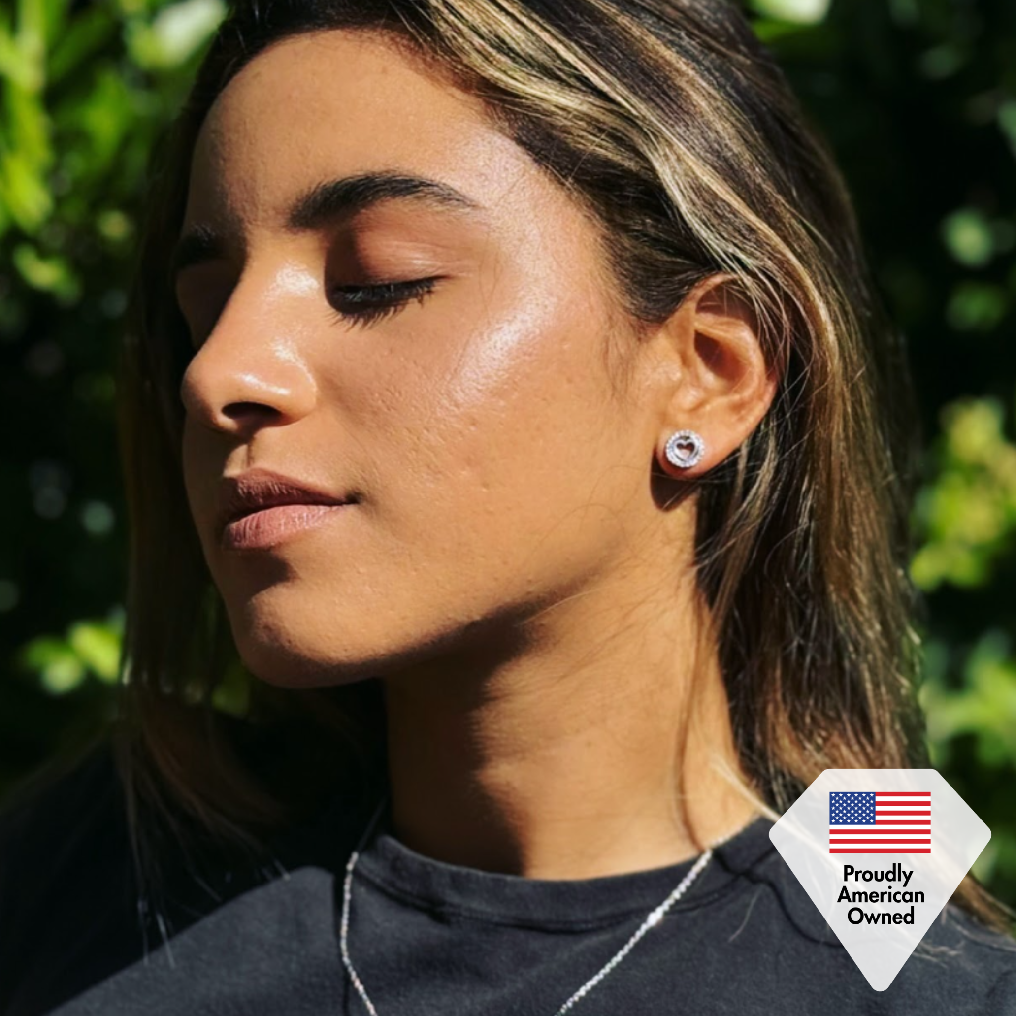 Khaleesi 18k White Gold Plated Silver Heart Stud Earrings with Swarovski Crystals