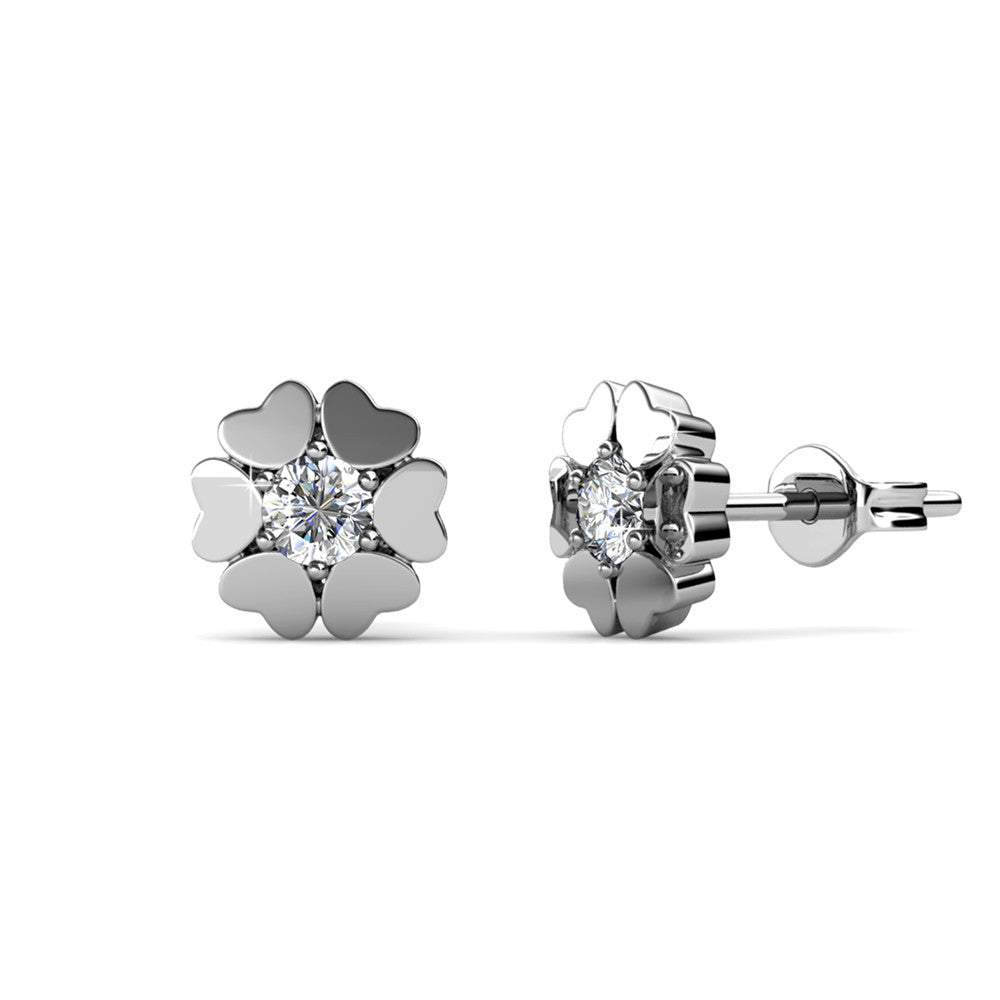 Khloe 18k White Gold Heart Stud Earrings with Round Cut Swarovski Crystals