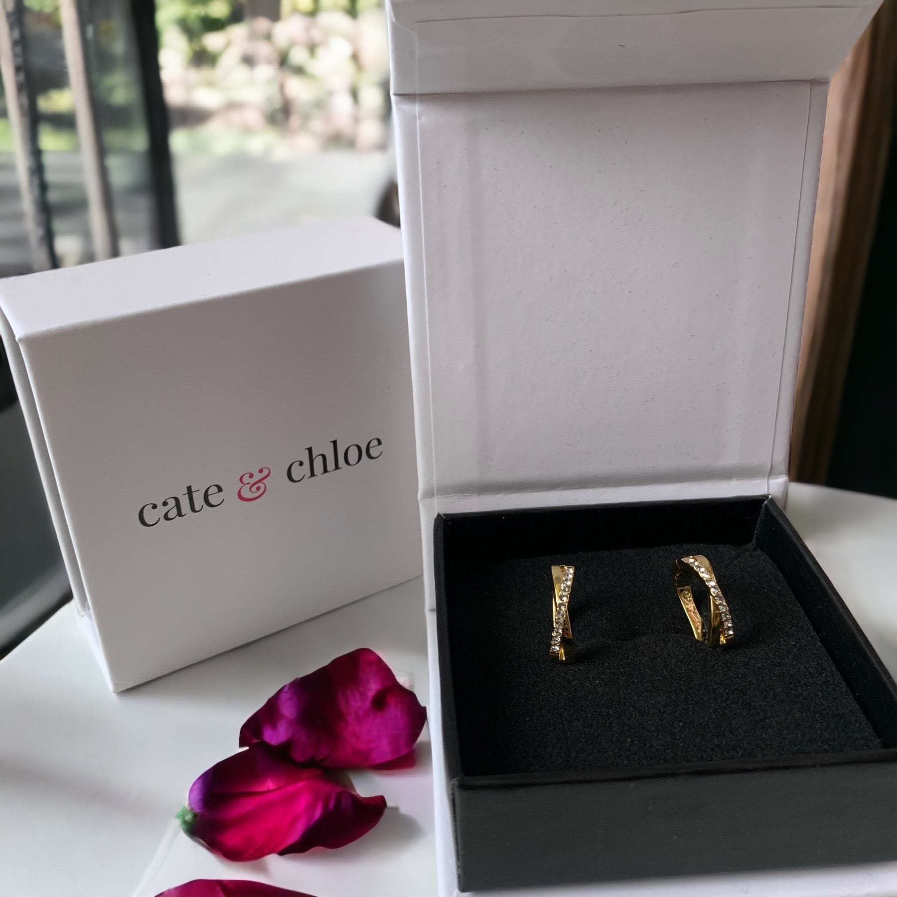 Amaya 18k Gold Plated 16mm Hoop Earrings with Swarovski Crystals (3 Pair Set)