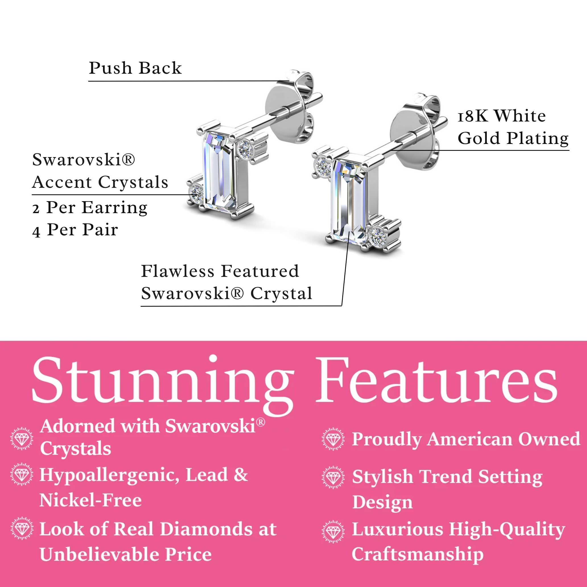 Kimberly 18k White Gold Plated Solitaire Stud Earrings with Swarovski Crystals