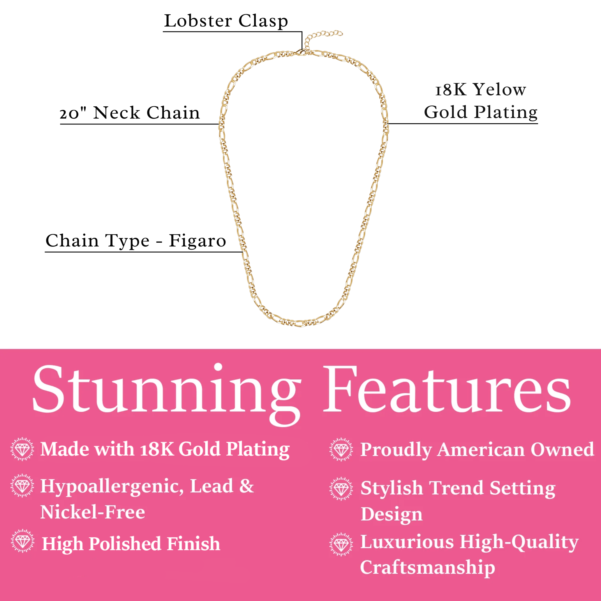 Lainey 18k White Gold Plated Stacking Necklace Chain