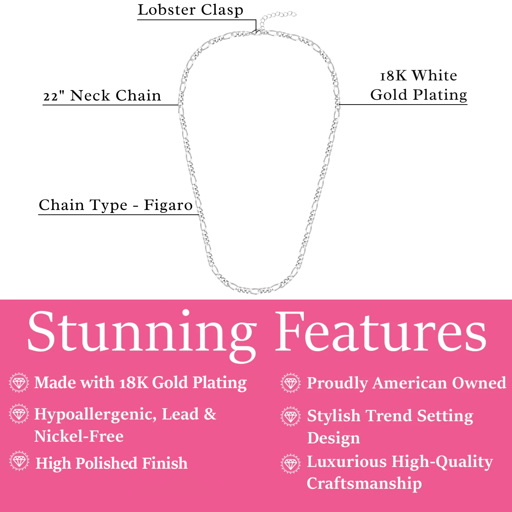 Lainey 18k White Gold Plated Stacking Necklace Chain