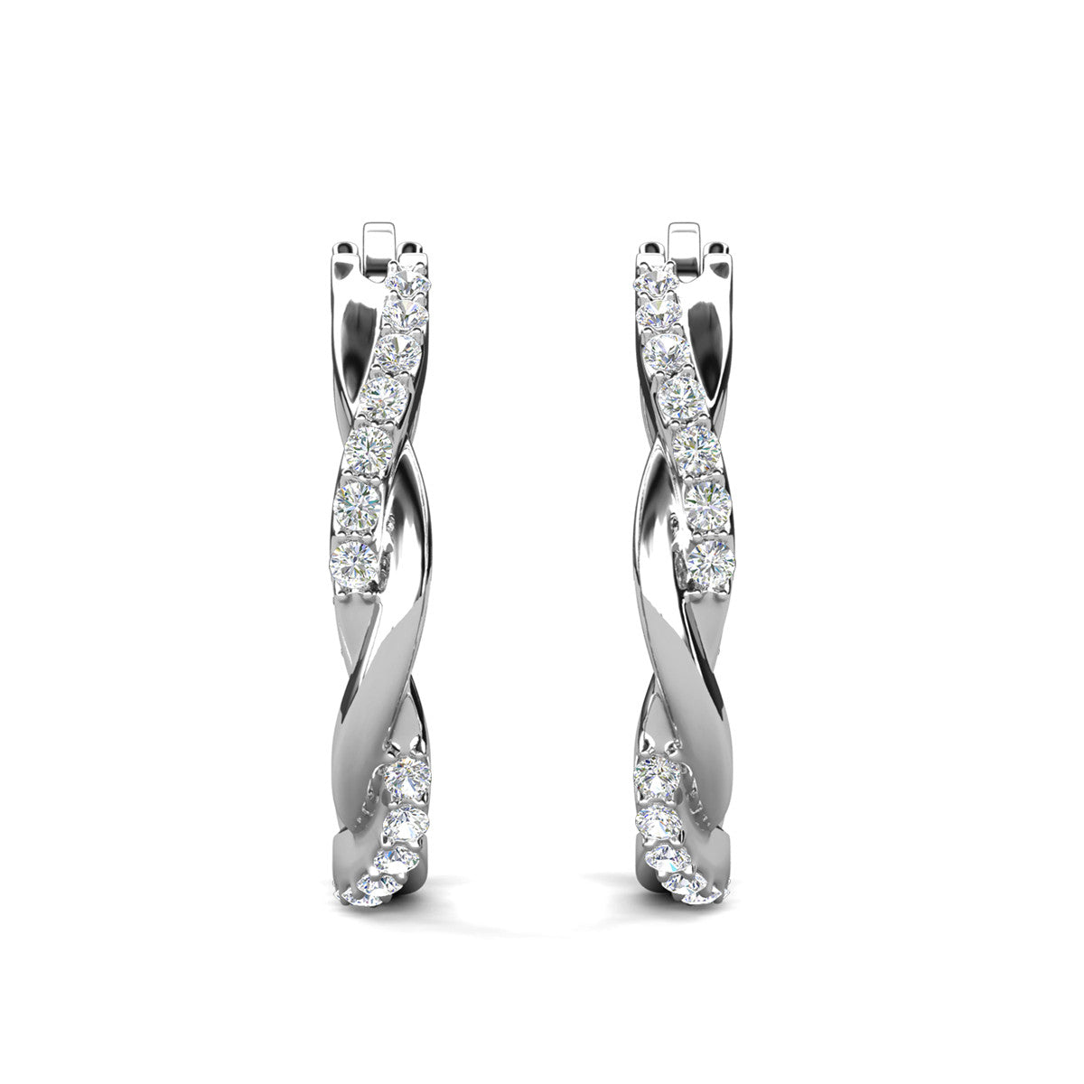 Lauren 18k White Gold Plated 22mm Twisted Hoop Earrings with Swarovski Crystals (3 Pair Set)