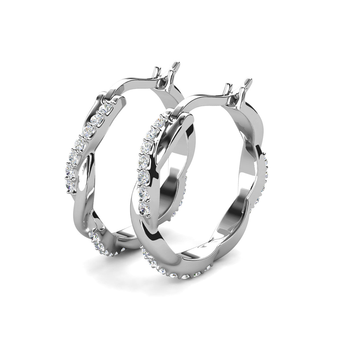 Lauren 18k White Gold Plated 22mm Twisted Hoop Earrings with Swarovski Crystals (3 Pair Set)