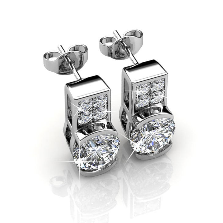 Laya 18k White Gold Plated Stud Earrings with Swarovski Crystals — Final Sale