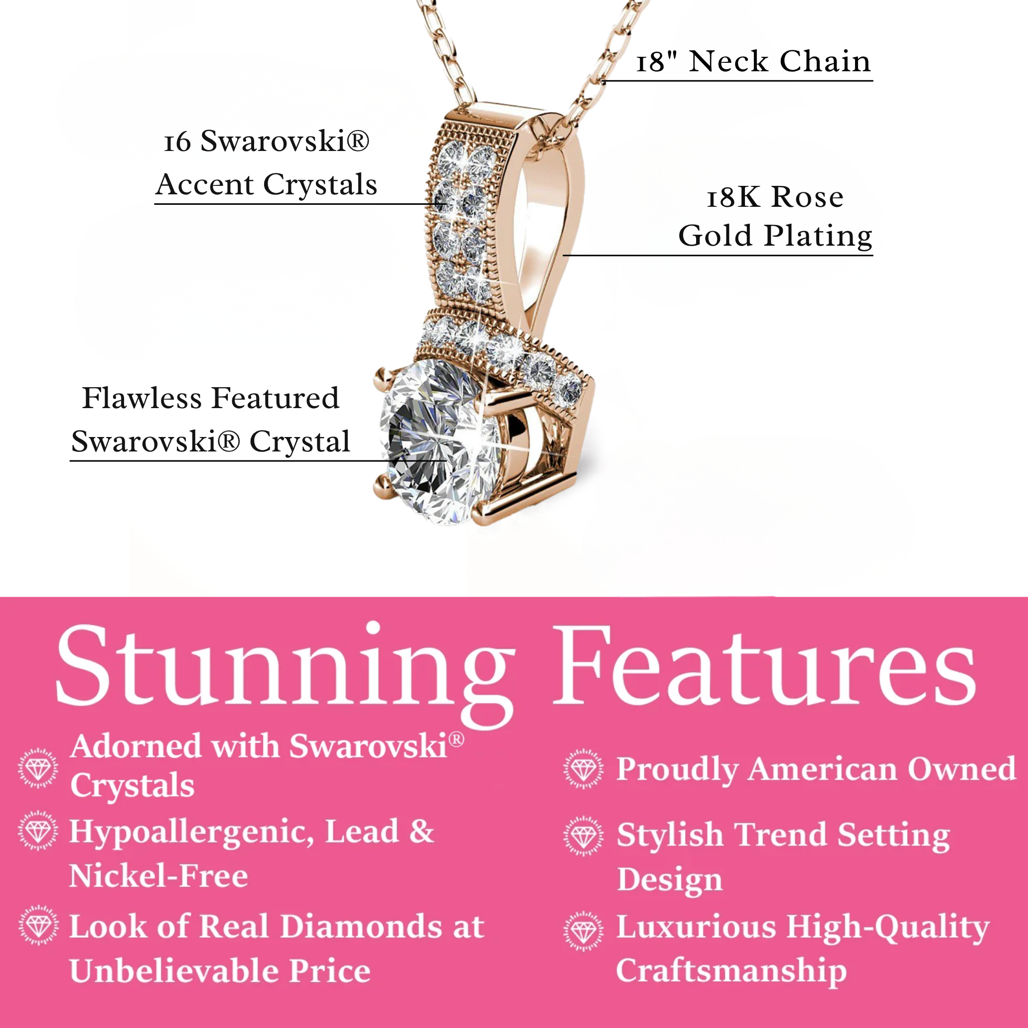 Laya 18k White Gold Plated Pendant Necklace with Swarovski Crystals
