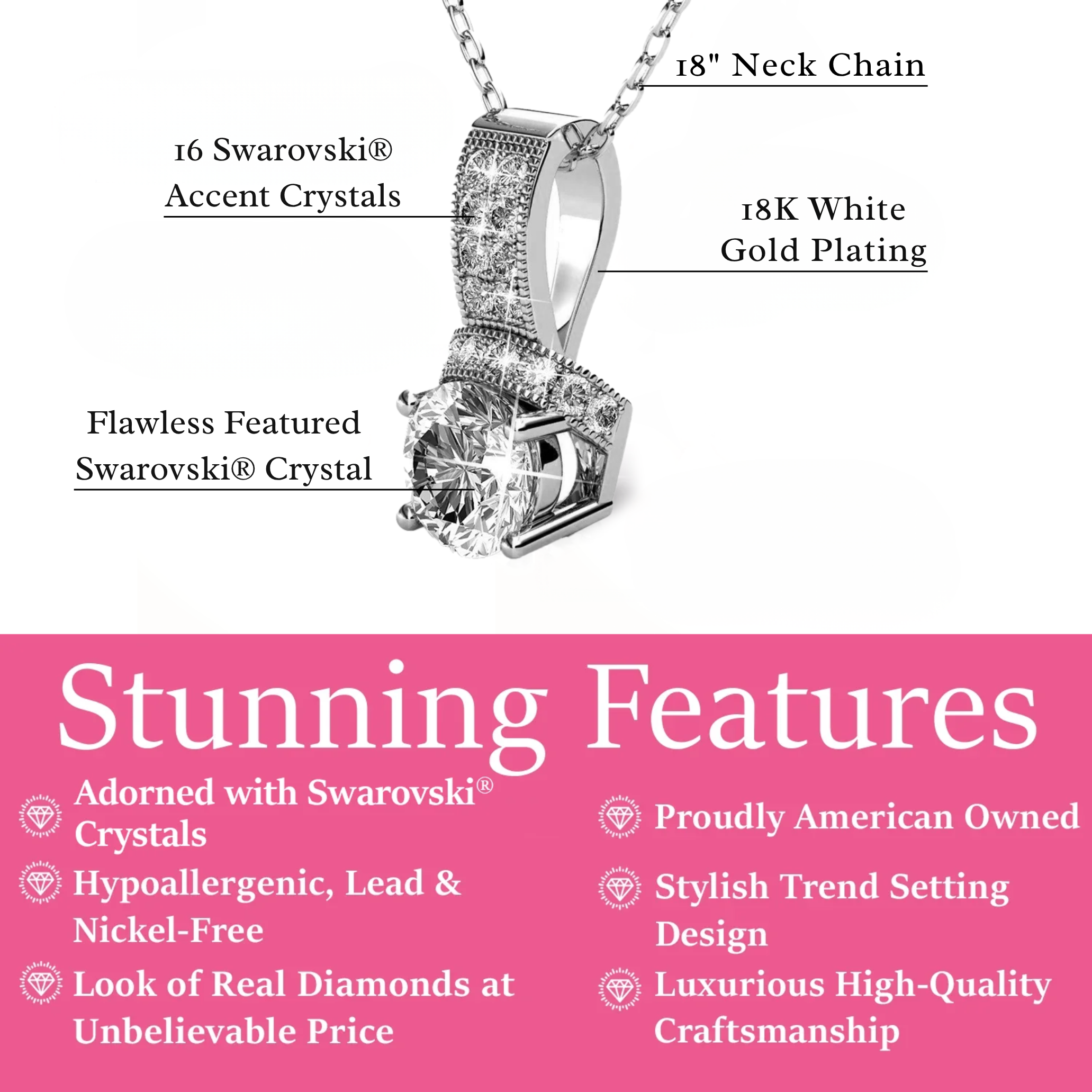 Laya 18k White Gold Plated Pendant Necklace with Swarovski Crystals