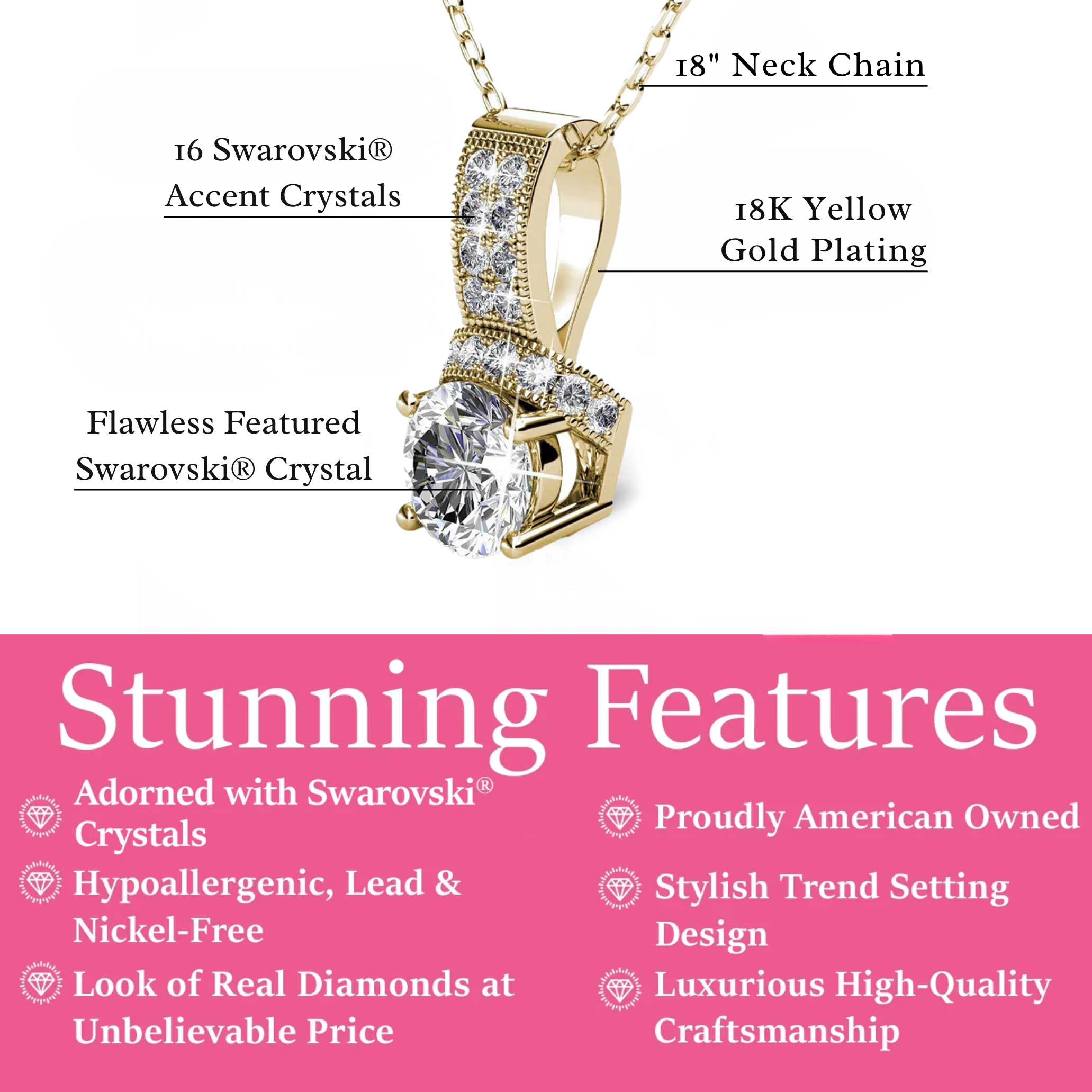 Laya 18k White Gold Plated Pendant Necklace with Swarovski Crystals