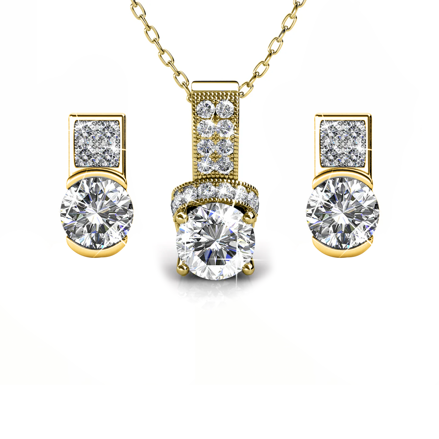 Laya 18k White Gold Pendant Necklace and Earrings Jewelry Set with Swarovski Crystals