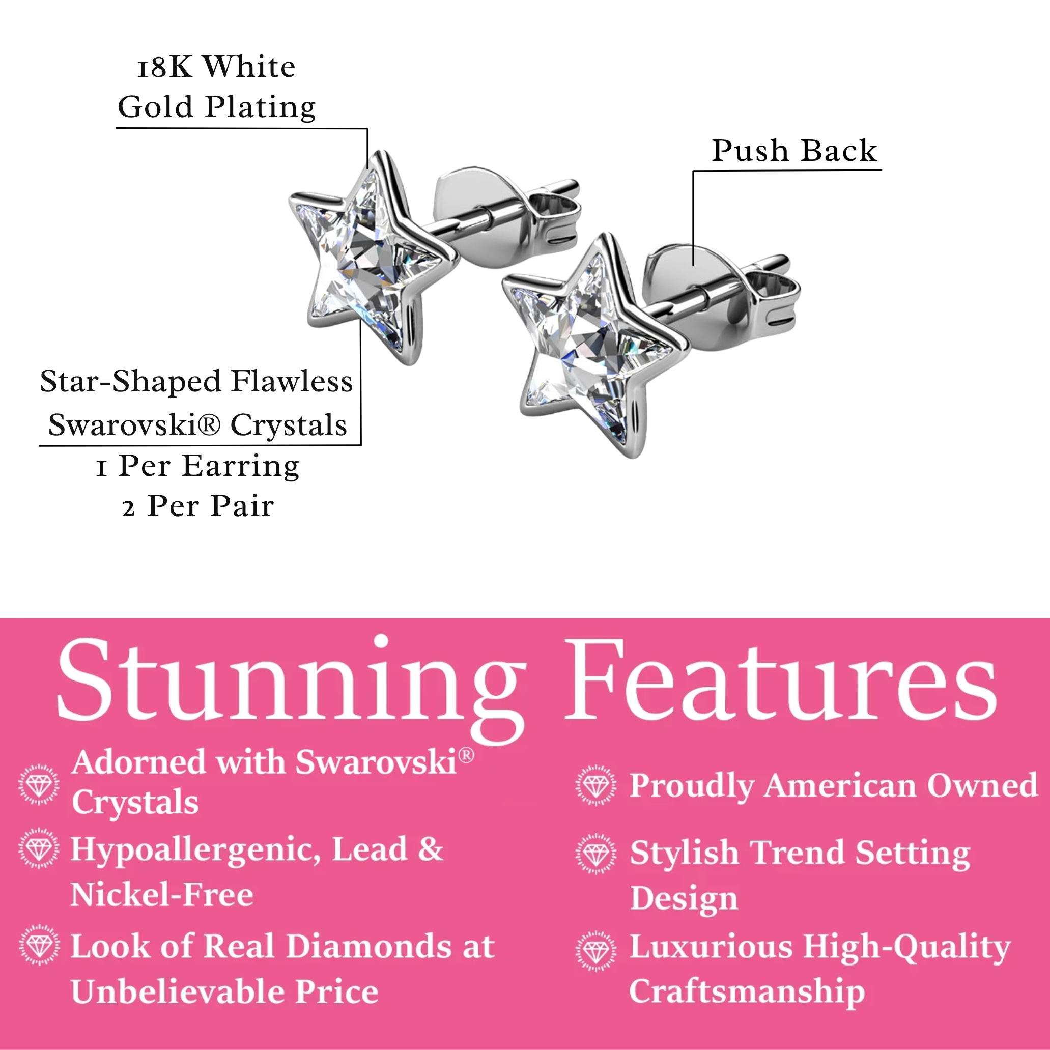 Lealani 18k White Gold Plated Stud Earrings with Swarovski Crystals