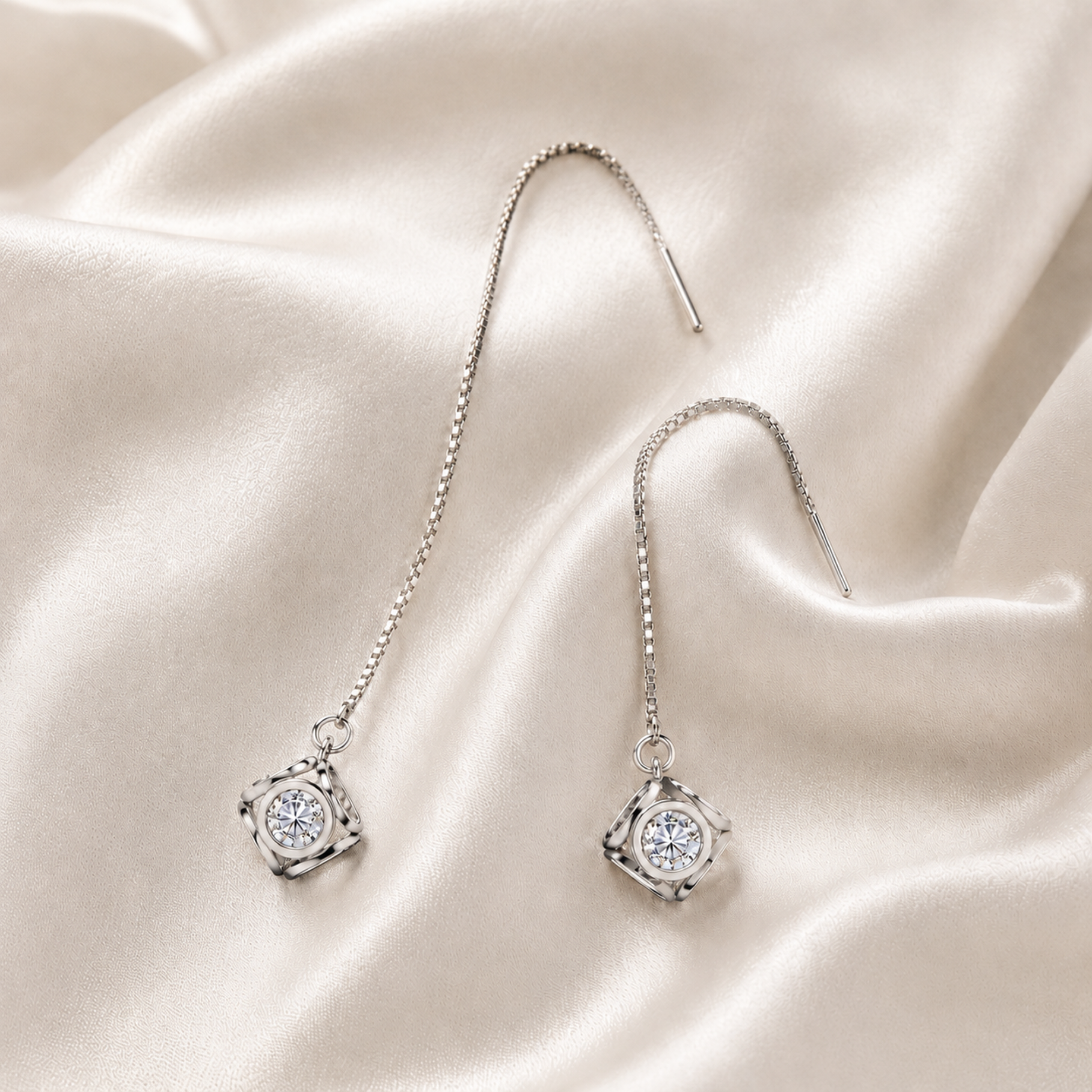 Lena 18k White Gold Dangle Earrings with Swarovski Crystals - FAB FAV