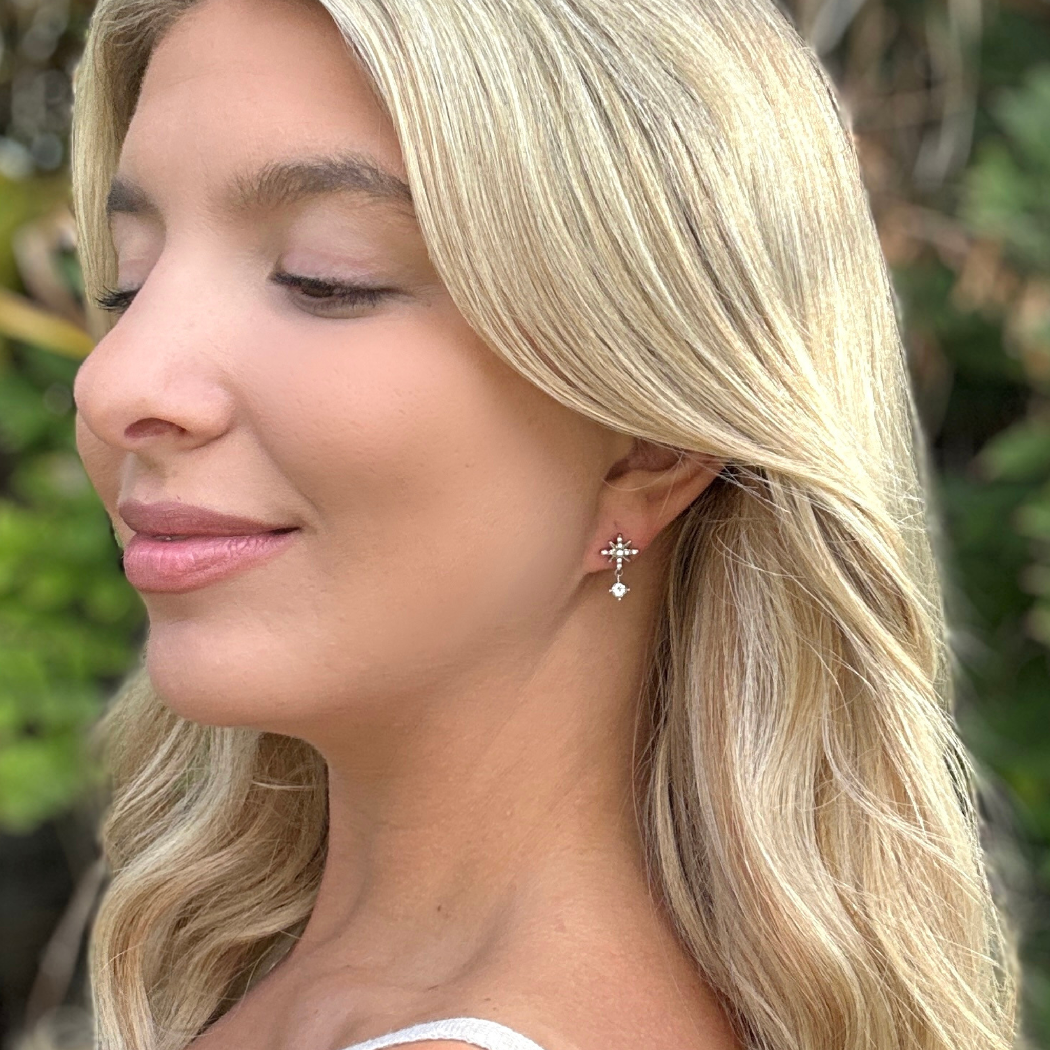 Harlow 18k White Gold Plated Silver Stud Drop Earrings with Swarovski Crystals - FAB FAV