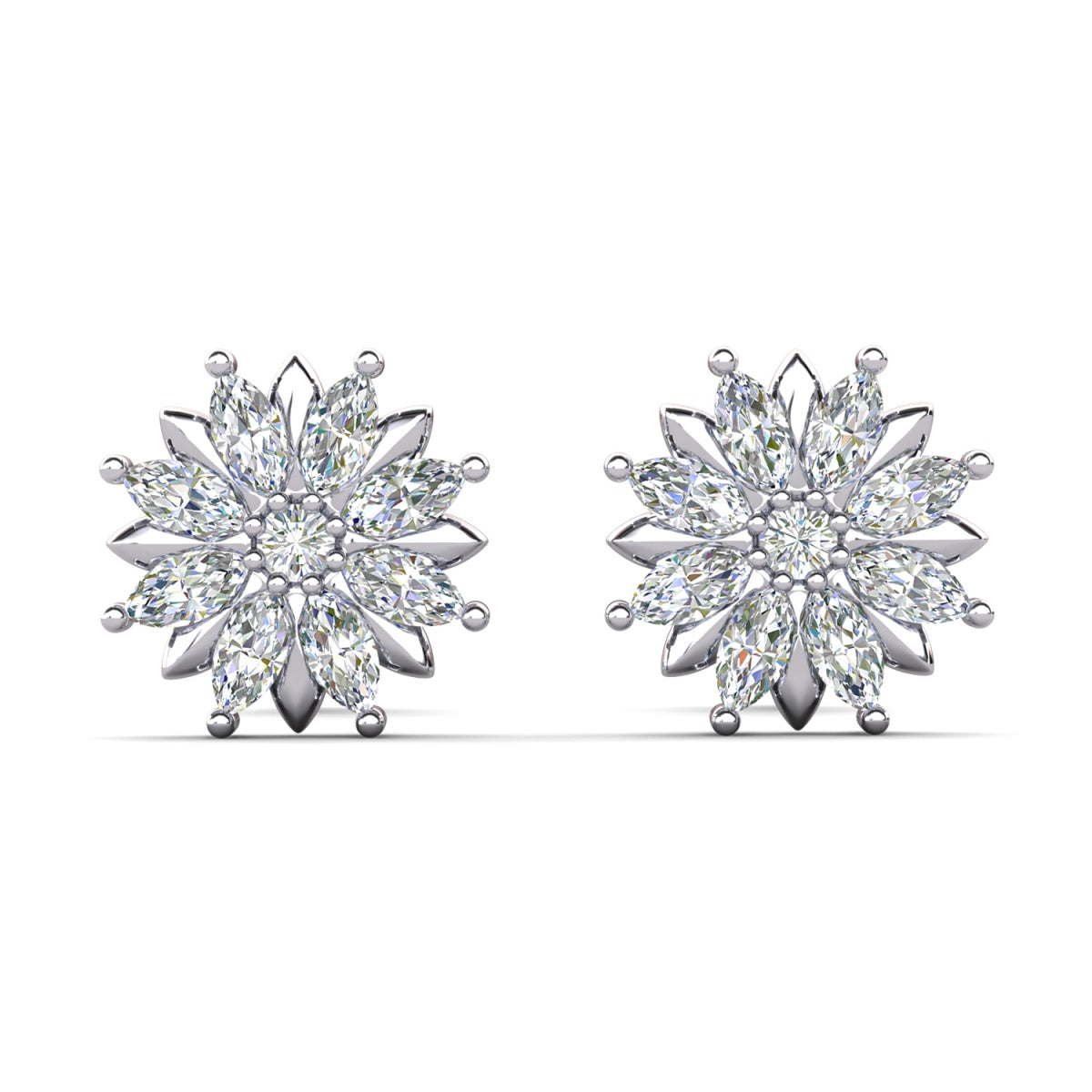Lily 18k White Gold Plated Flower Stud Earrings with Simulated Diamond Crystals