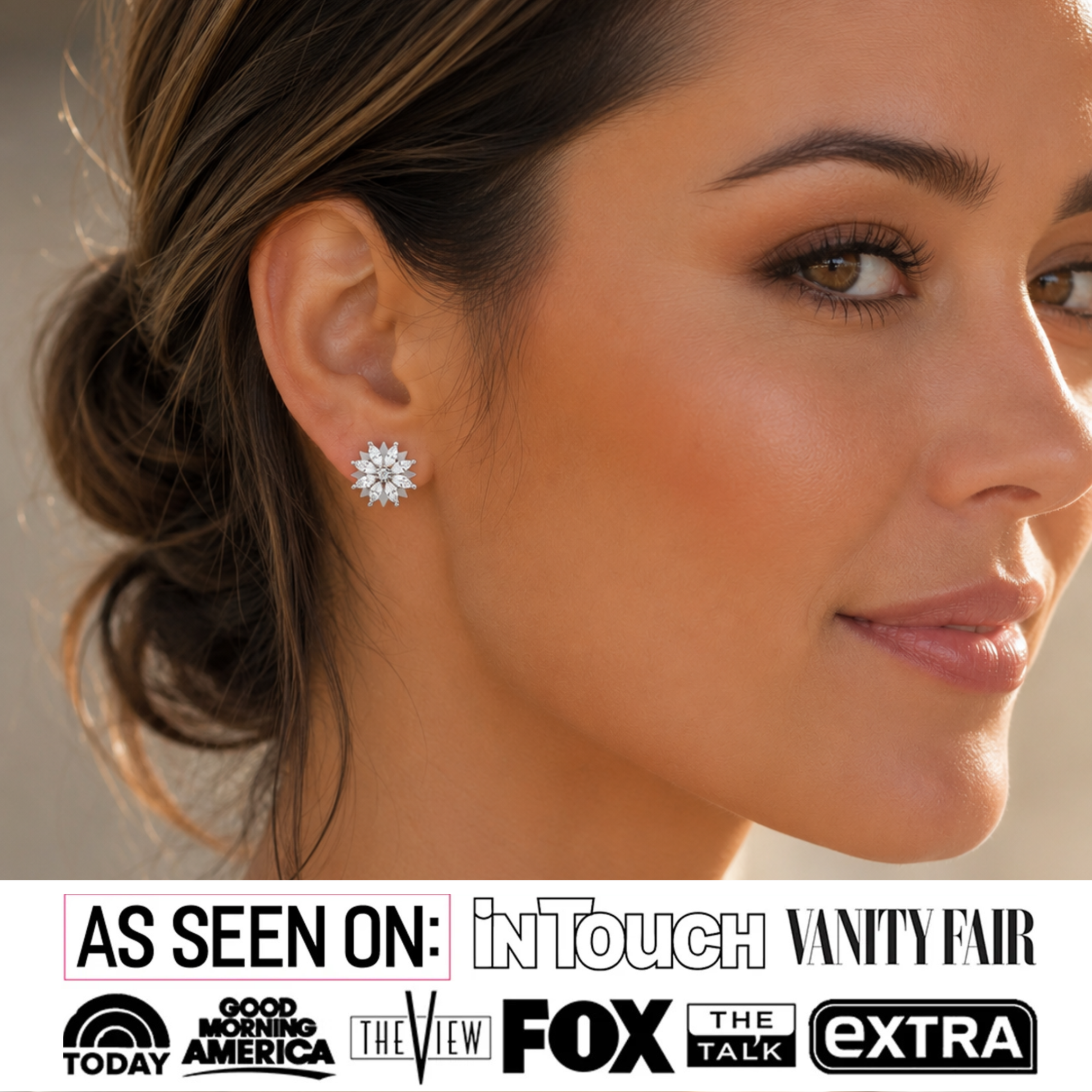 Lily 18k White Gold Plated Flower Stud Earrings with Simulated Diamond Crystals