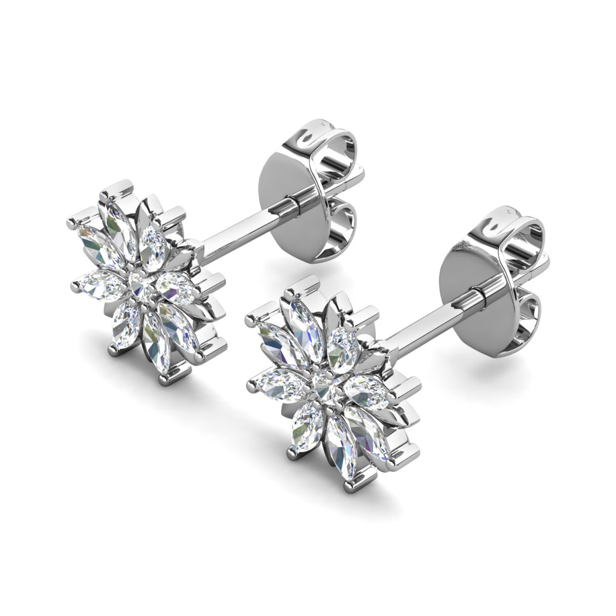 Lily 18k White Gold Plated Flower Stud Earrings with Simulated Diamond Crystals