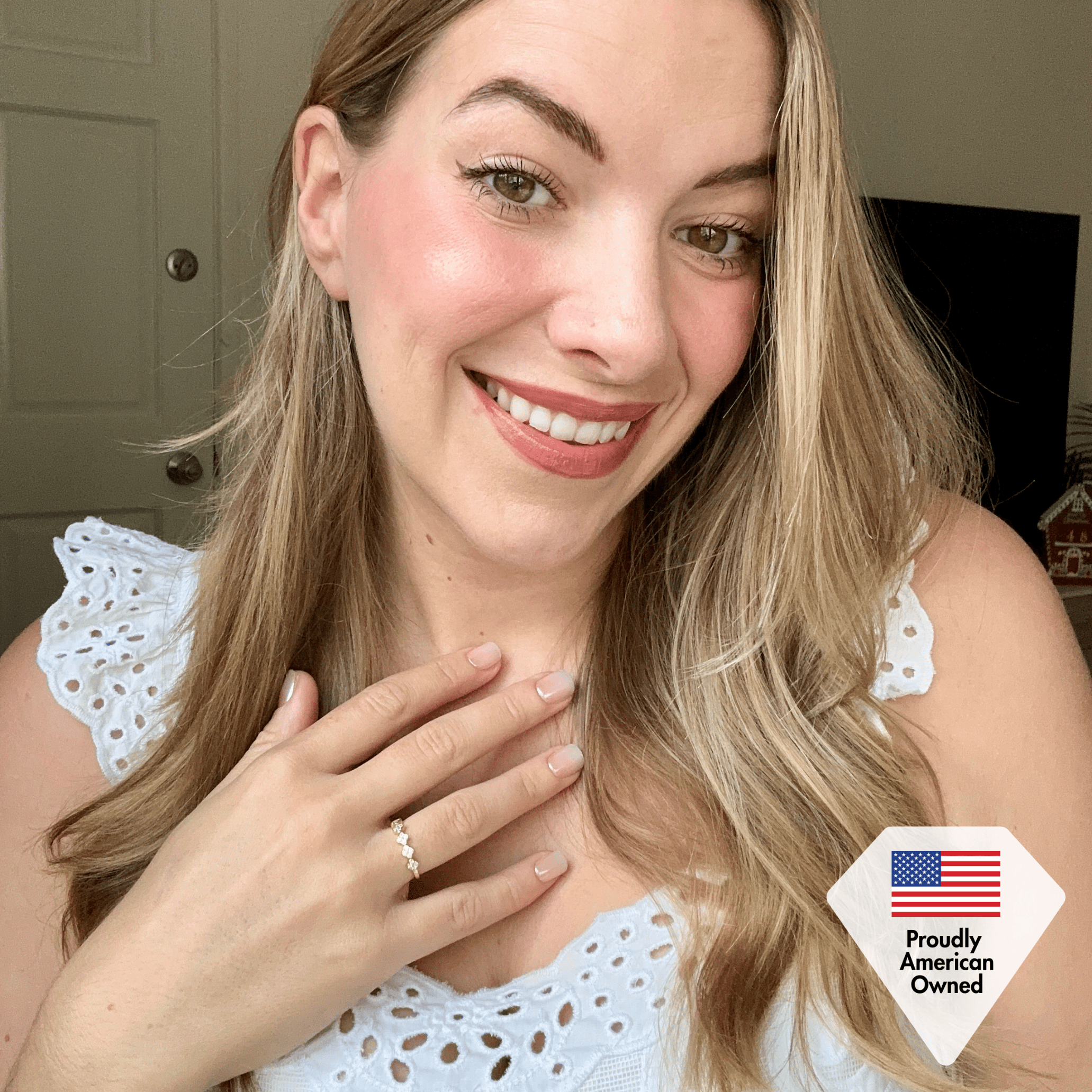 Linda 18k White Gold Plated Clover Flower Ring with Swarovski Crystals