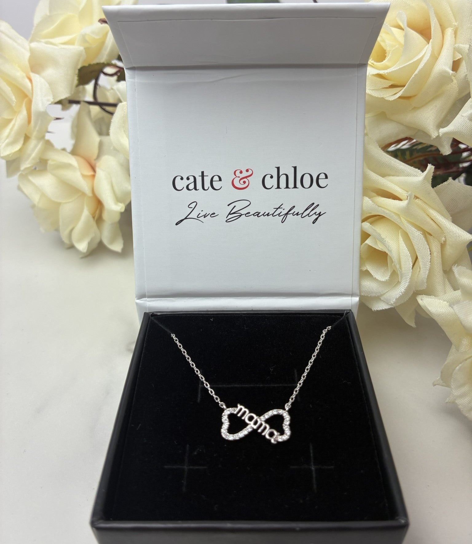 Lisa 18k White Gold Plated Infinity Mom Heart Necklace with Swarovski Crystals