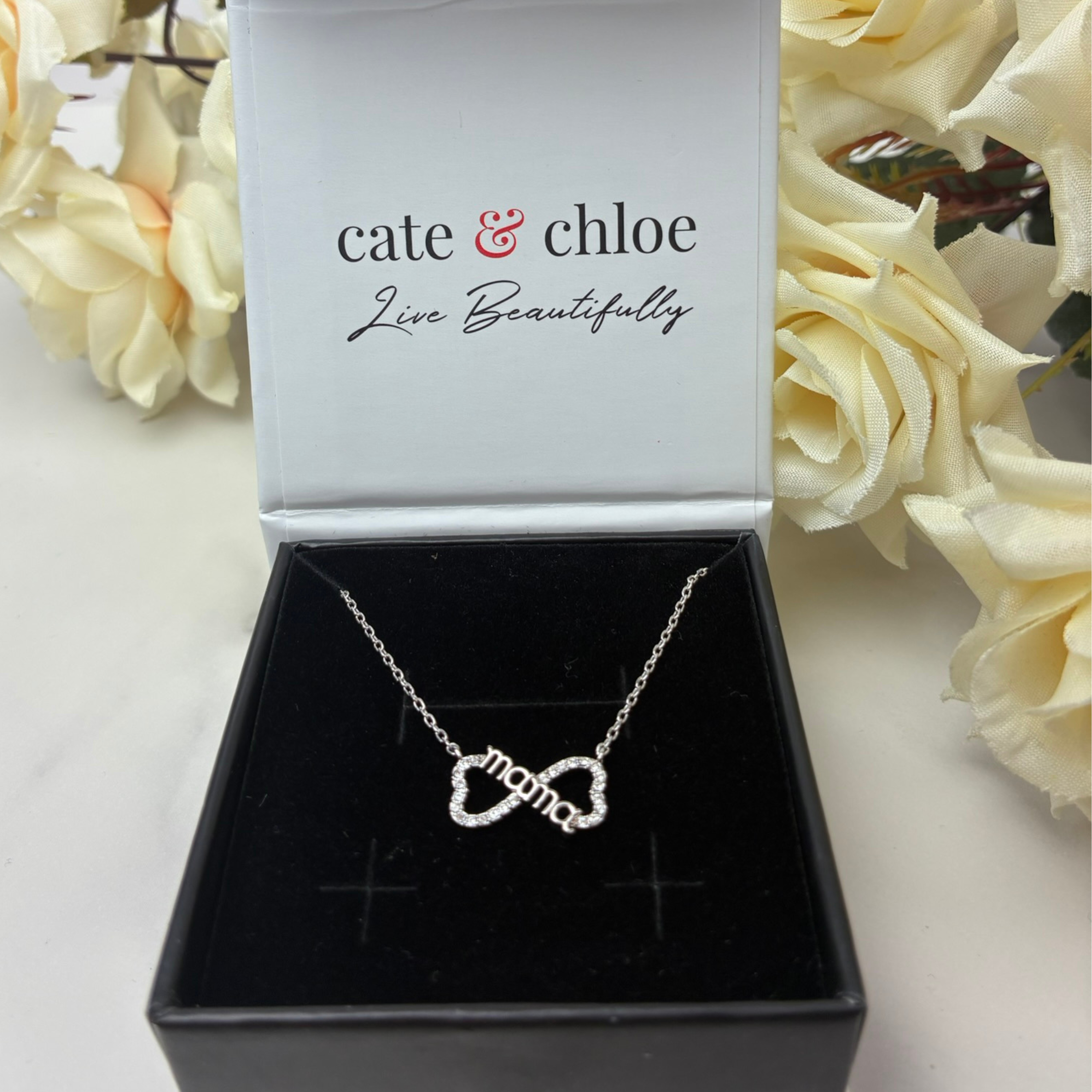 Lisa 18k White Gold Plated Infinity Mom Heart Necklace with Swarovski Crystals
