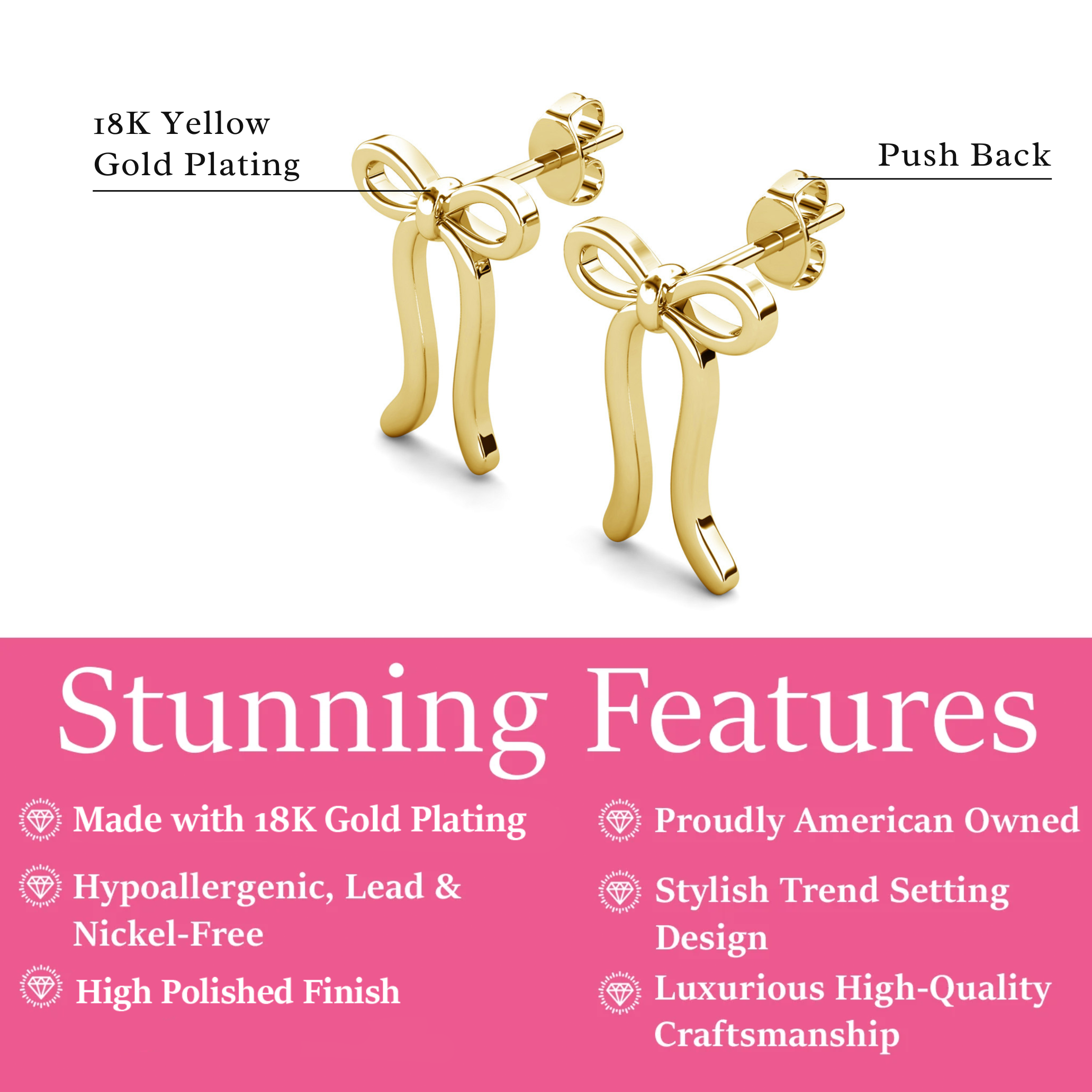 Lola 18k White Gold Plated Ribbon/Bow Drop Earrings