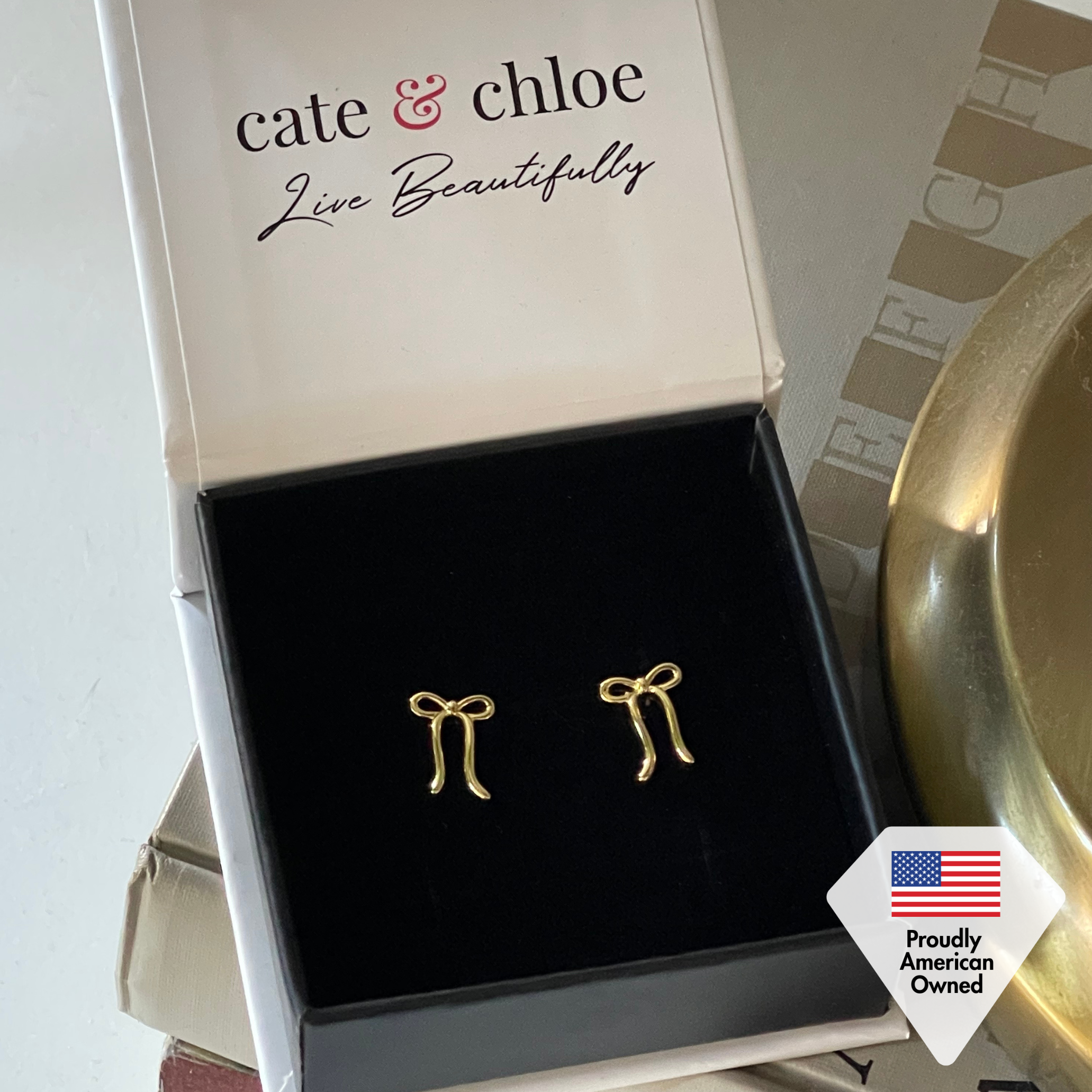 Lola 18k White Gold Plated Ribbon/Bow Drop Earrings