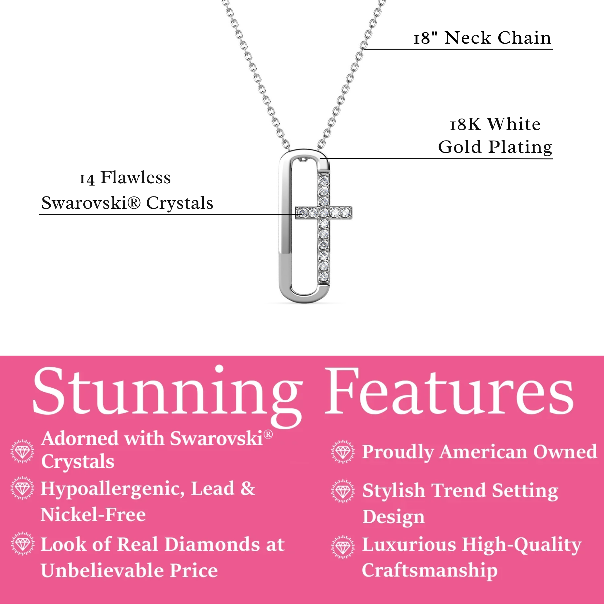 Lona 18k White Gold Plated Cross Necklace & Blessed by Faith Tan Sand Card
