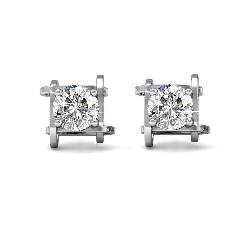 Lorelei 18k White Gold Plated Stud Earrings with Round Swarovski Crystals