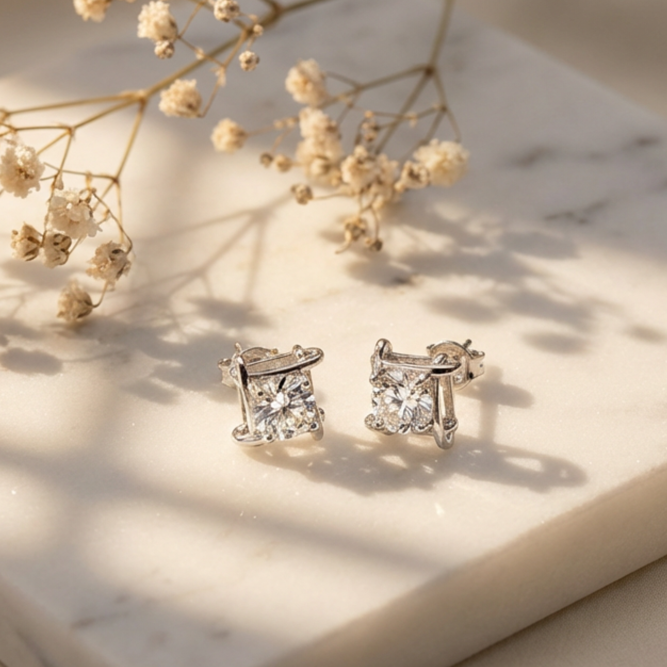 Aretes Lorelei Chapados en Oro Blanco de 18k con Cristales Redondos