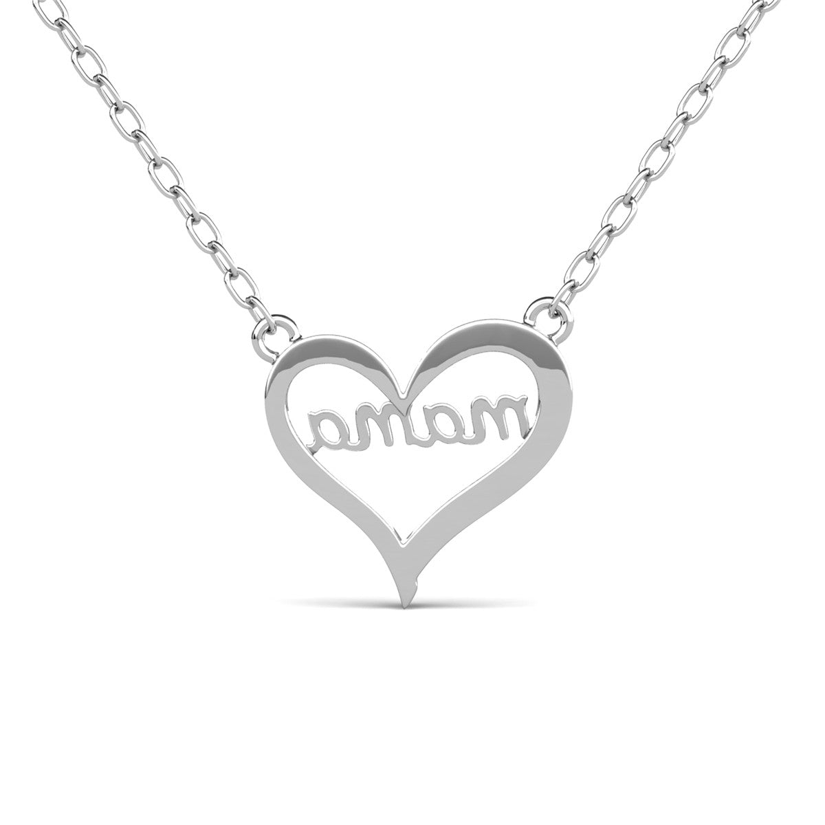 Louise 18k White Gold Plated Mama Heart Necklace with Simulated Diamond Crystals