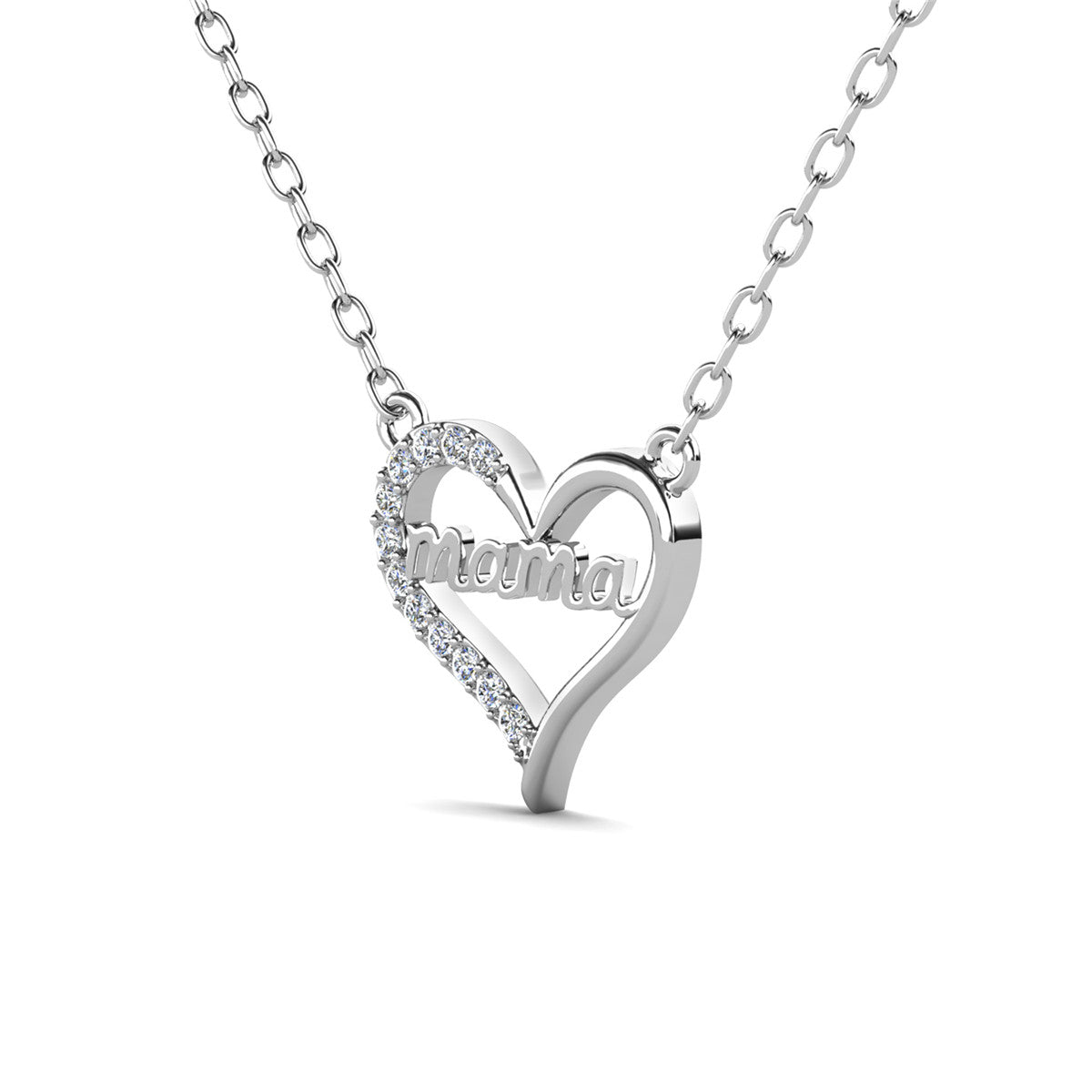 Louise 18k White Gold Plated Mama Heart Necklace with Simulated Diamond Crystals