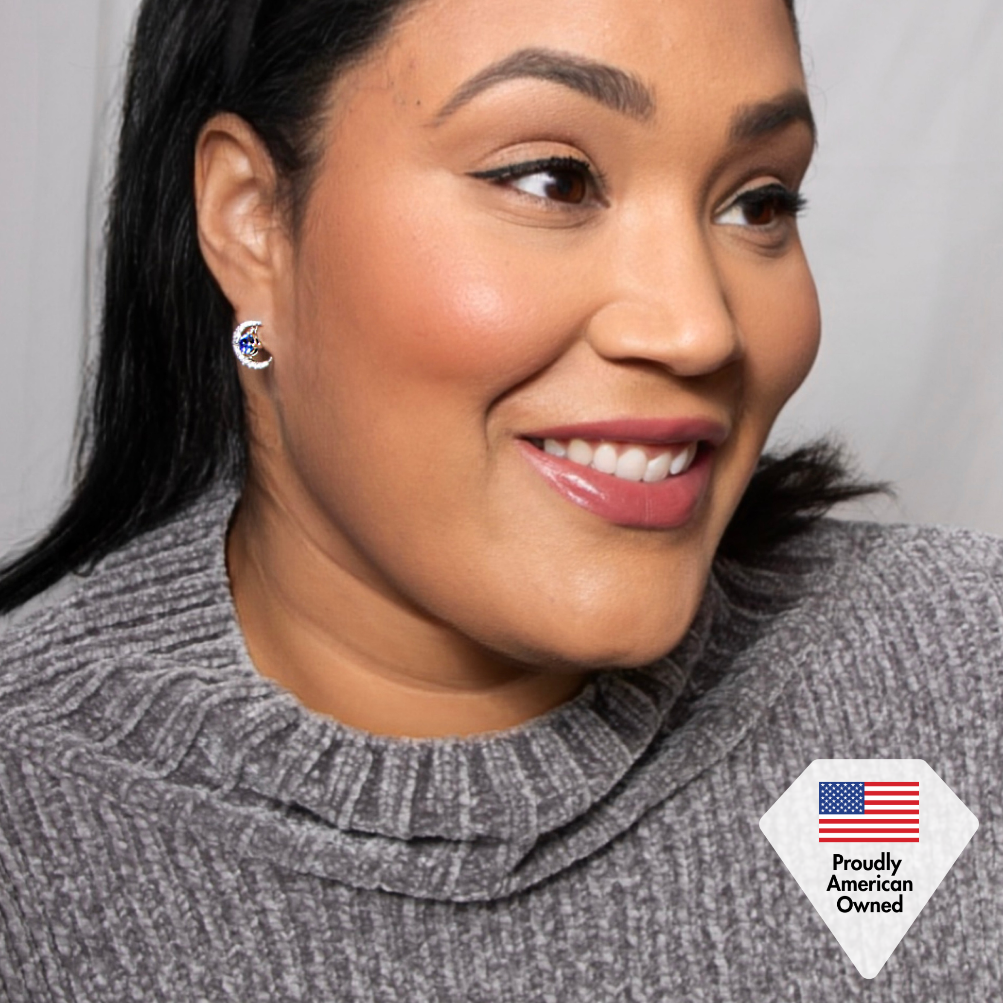 Luna Birthstone 18k White Gold Plated Crescent Stud Earrings with Round Cut Swarovski Crystals