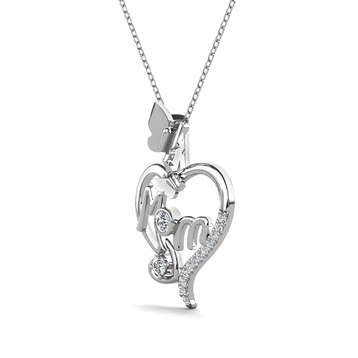 Mabel 18k White Gold Plated Mom Heart Pendant Necklace with Simulated Diamond Crystals