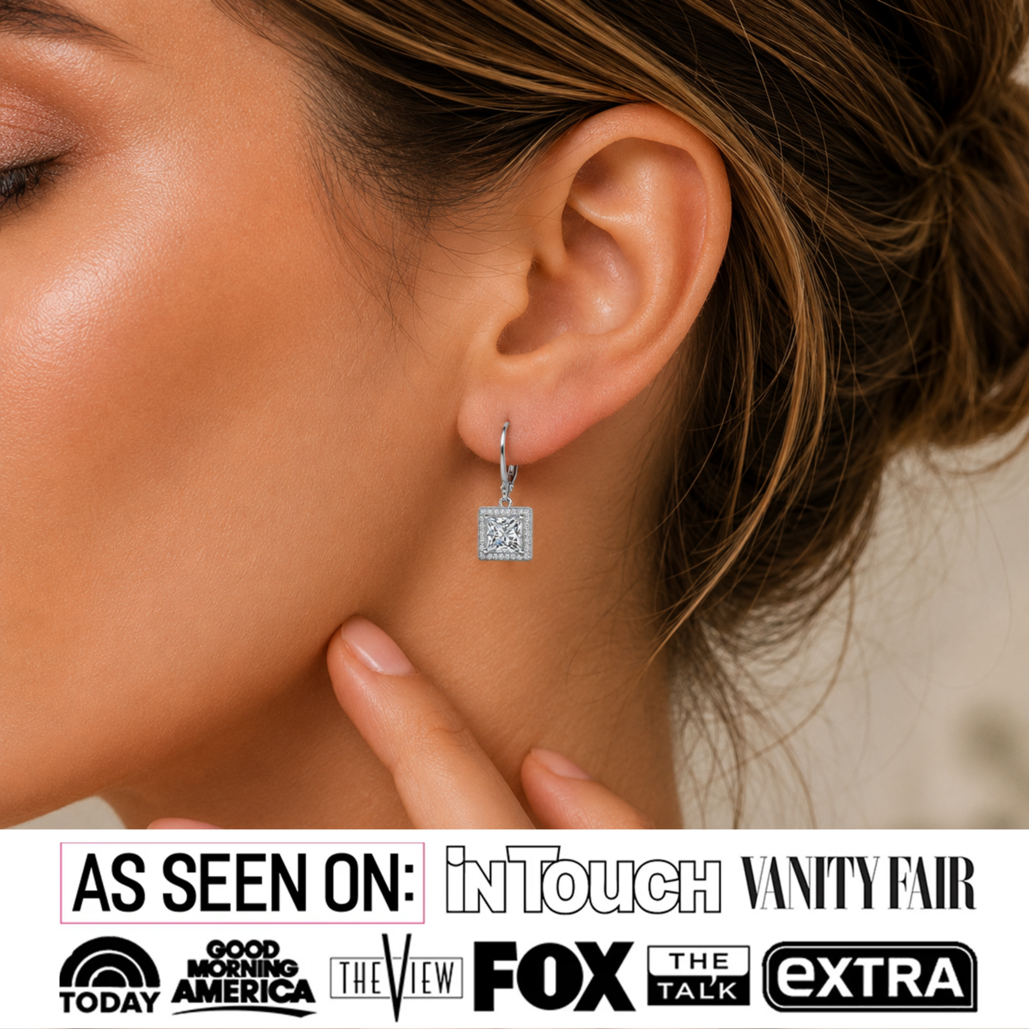 Maeve 18k White Gold Plated Drop Dangle Halo Earrings with Simulated Diamond Crystals